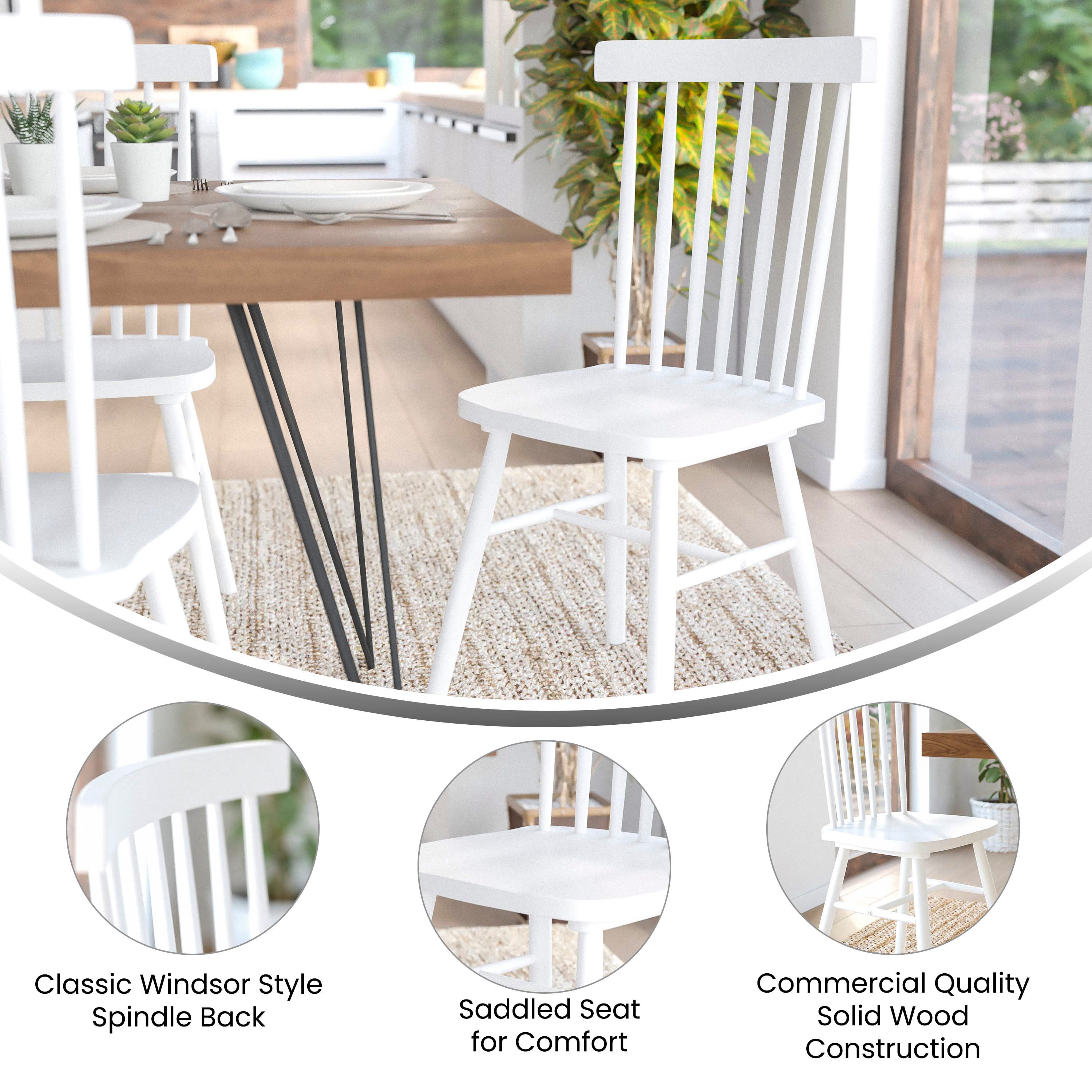 Elegant Windsor White Slat Wood Side Chair
