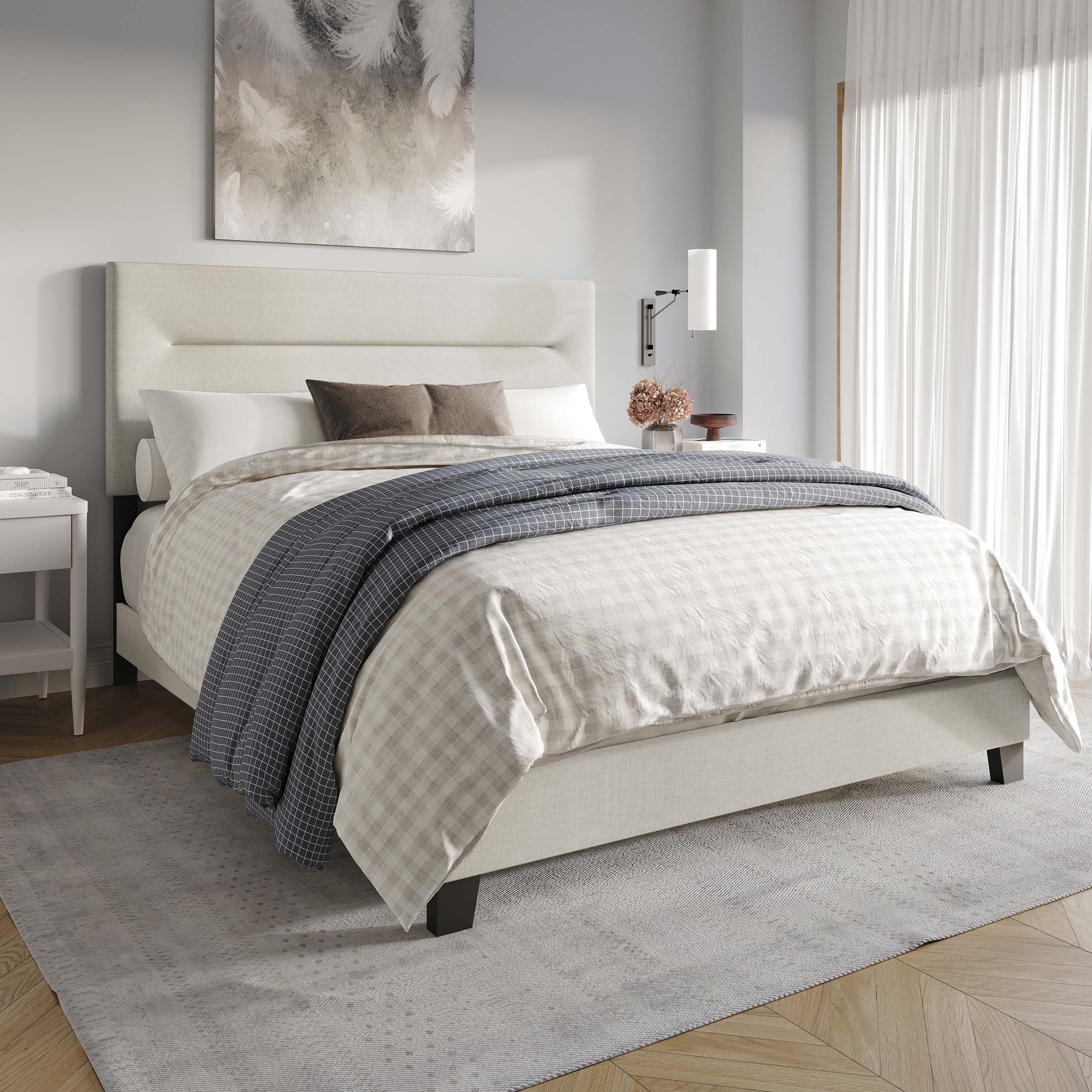 CasePiece C8452TUB-BG-LN Beige Twin Wood Upholstered Bed