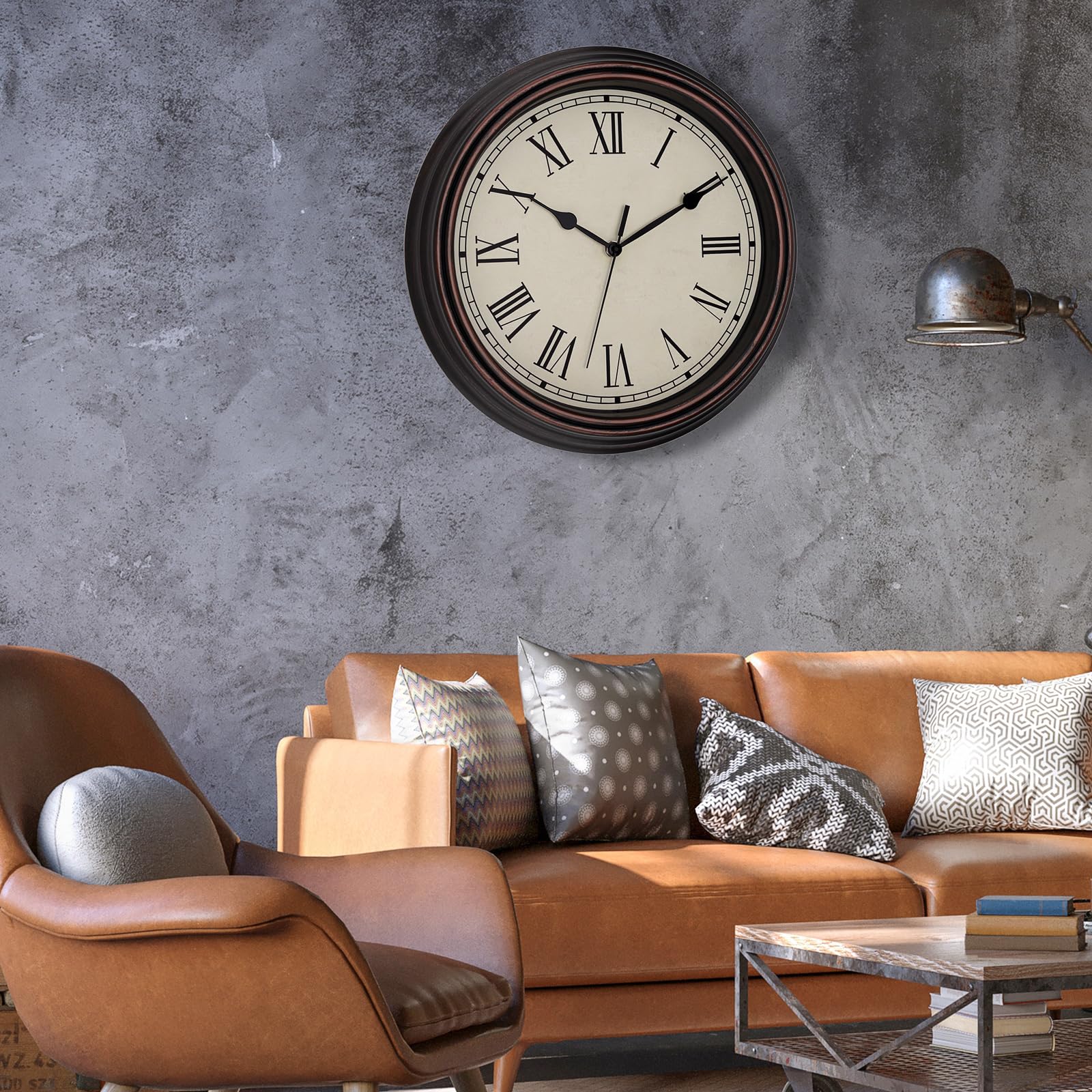 Phewnyzo 14 Inch Roman Numeral Wall Clock Bronze Silent Quartz Round ...
