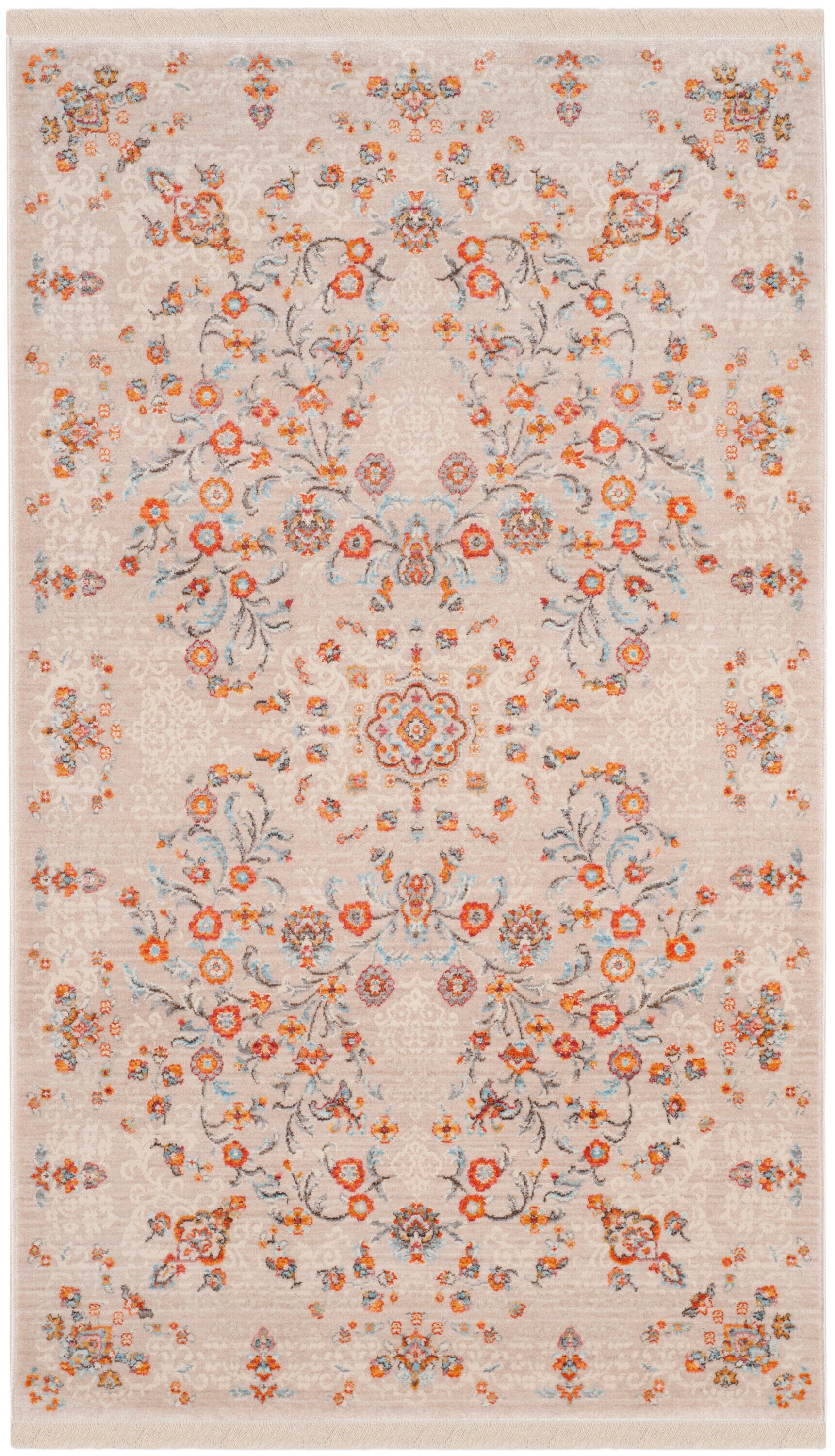 Vintage Persian Gray Floral Motif Synthetic Area Rug