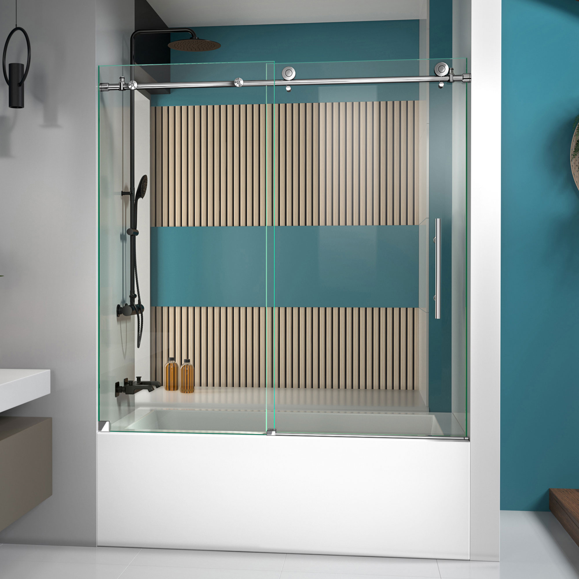 DreamLine SHDR-61606210-08 Enigma-X Polished Stainless Steel 55-in to 59-in W x 62.0-in H Frameless Sliding Bathtub door