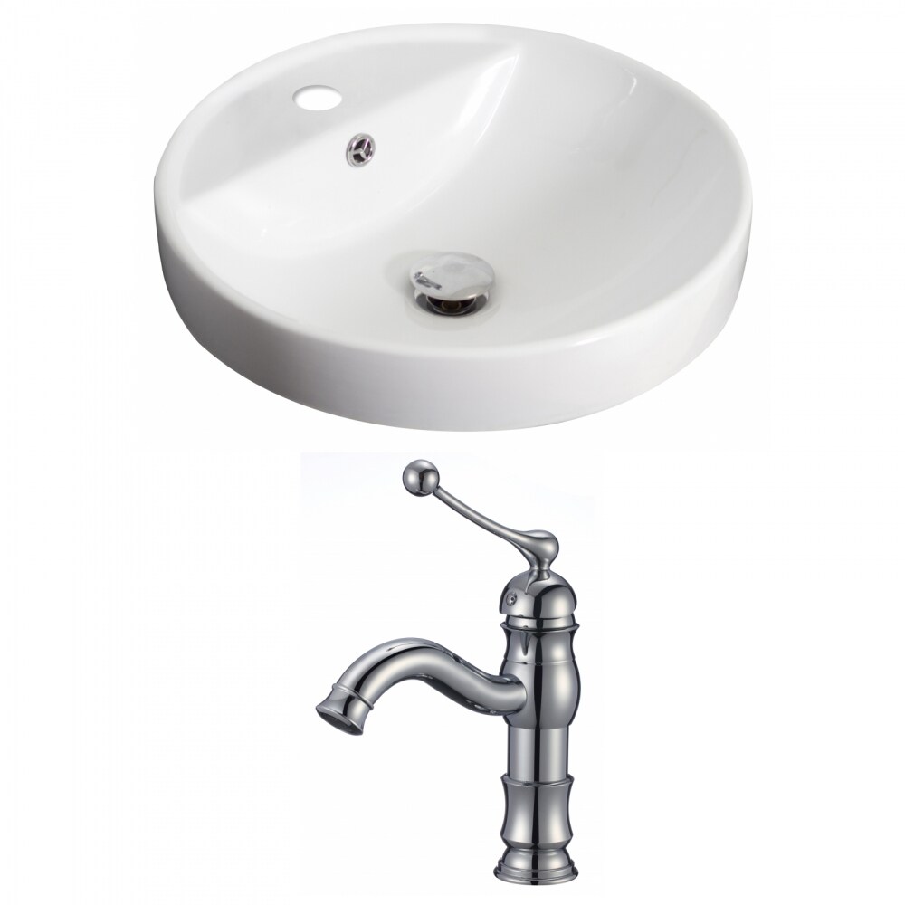 American Imaginations White Ceramic Drop-In Round Traditional Bathroom Sink  with Faucet and Overflow Drain (18.25-in x 18.25-in) Lowes.com