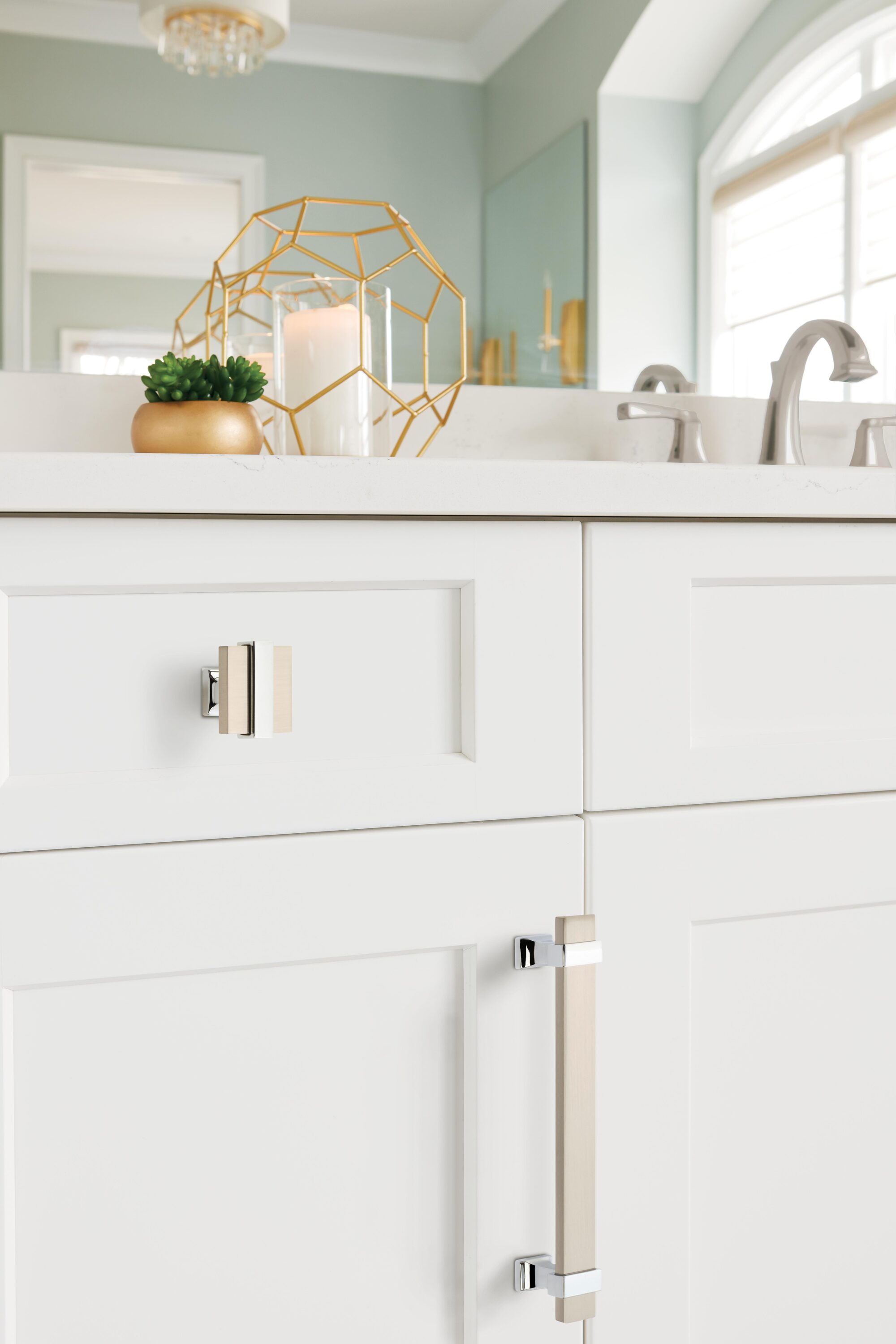 1-3/8" Satin Nickel and Polished Chrome Square Cabinet Knob