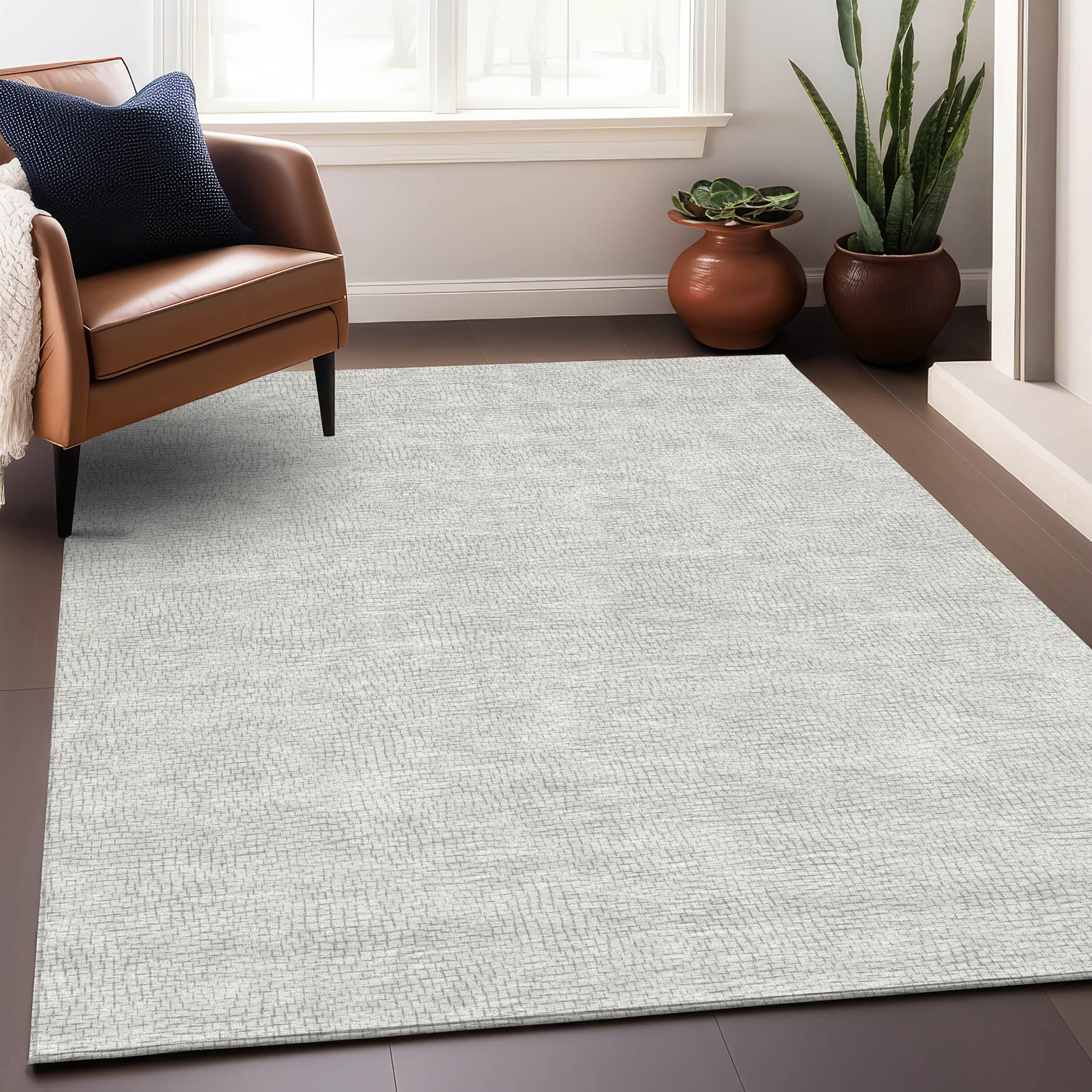 Addison Rugs ACN1058SV3X5 Chantille ACN1058SV 3 x 5 (ft) Polyester Silver Rectangular Indoor/Outdoor Geometric Machine washable Area rug