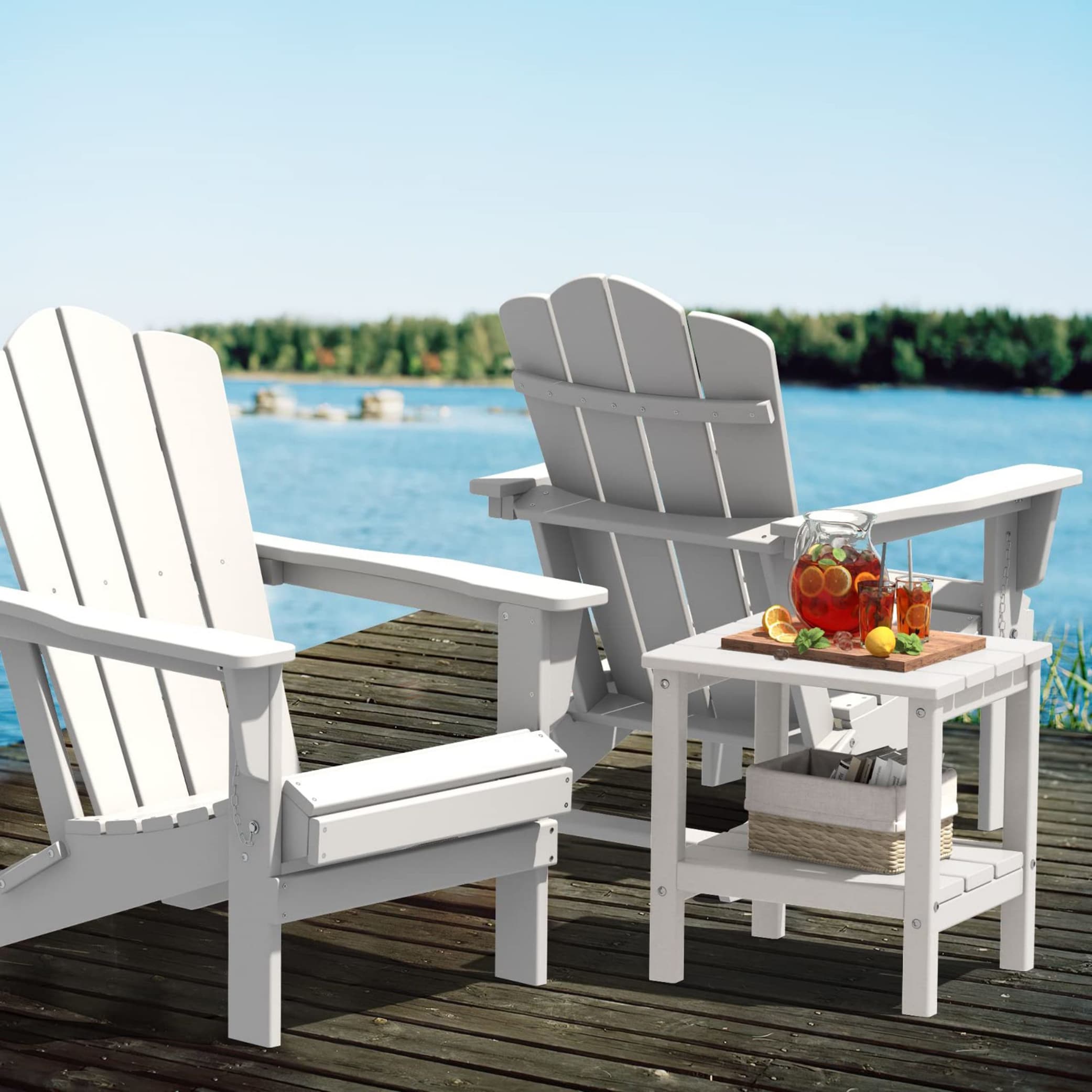 JEAREY PE Resin Adirondack Chair Side Table White Patio End Table in the  Patio Tables department at