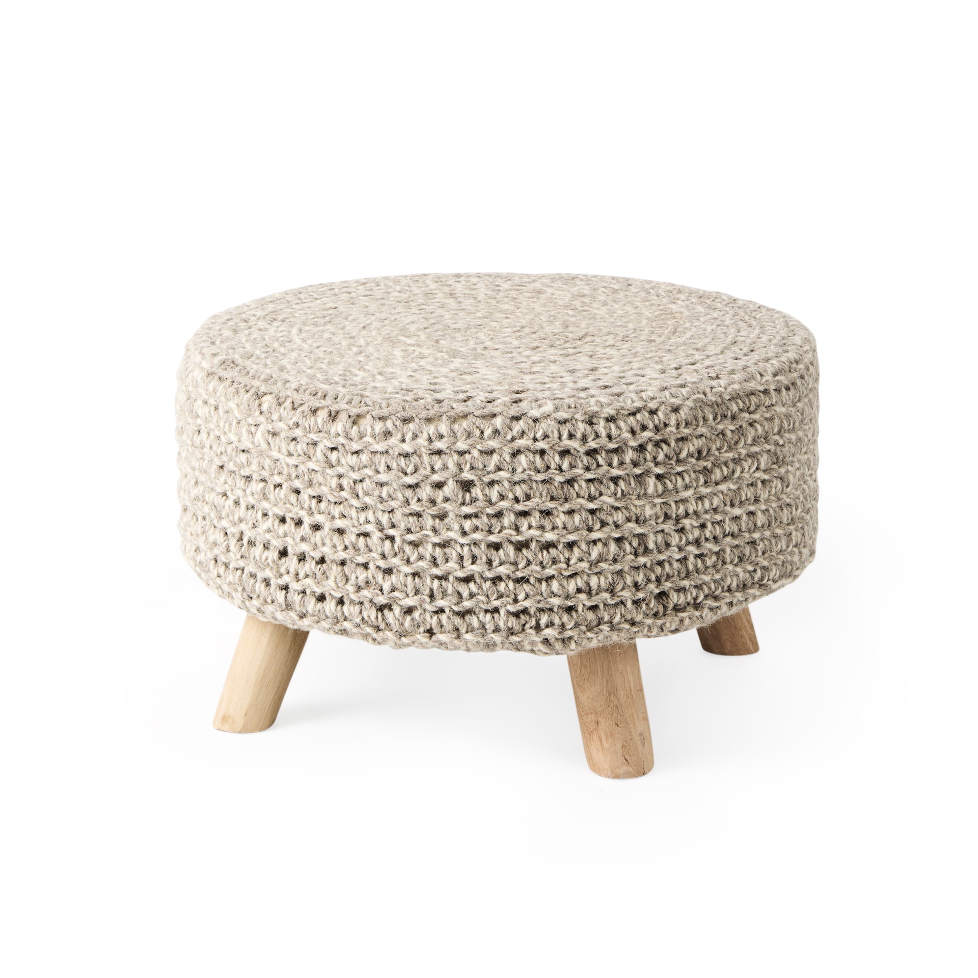 Mercana 69512 Country Gray Wool Round Ottoman