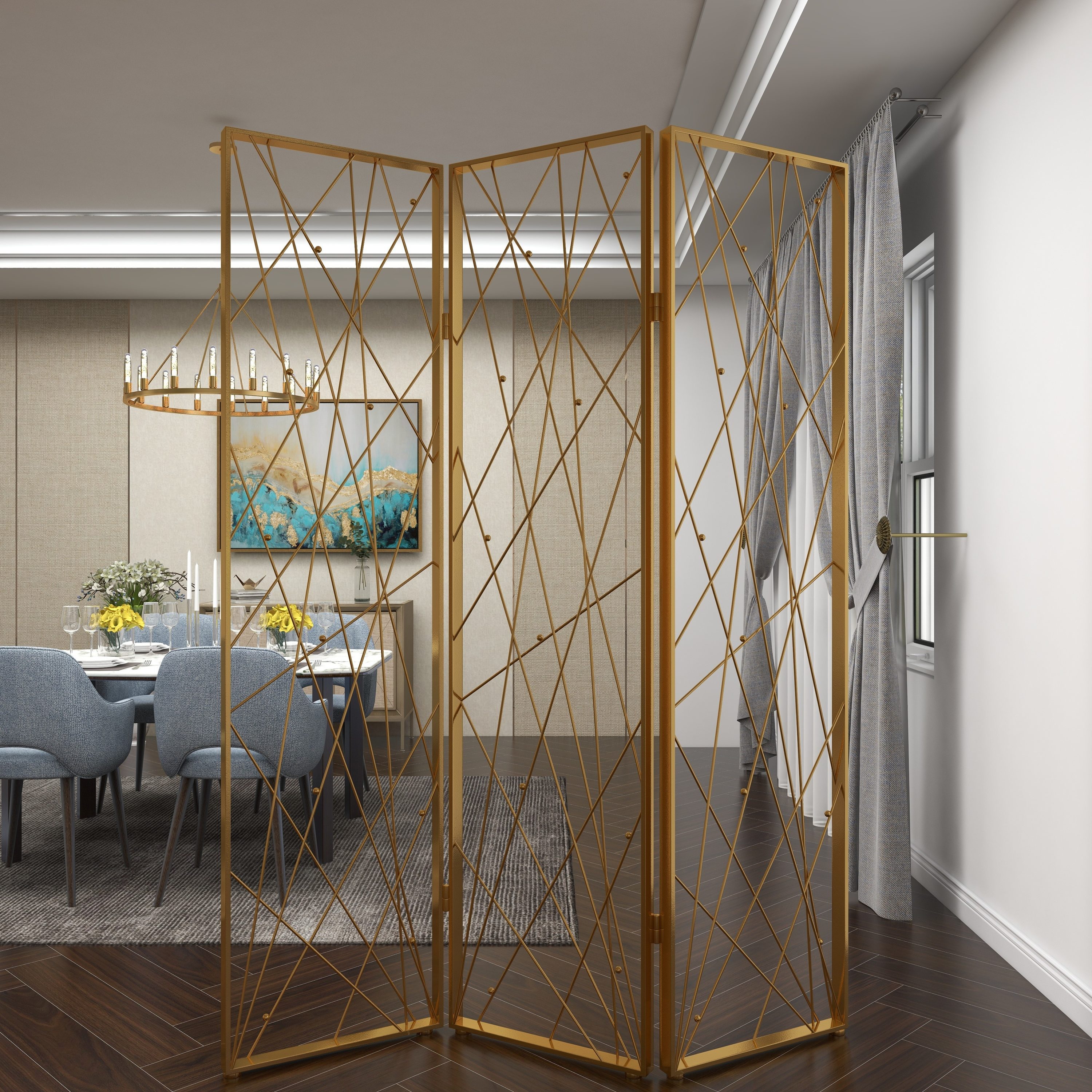 Grayson Lane 3-Panel Gold Metal Folding Contemporary/Modern Style Room ...