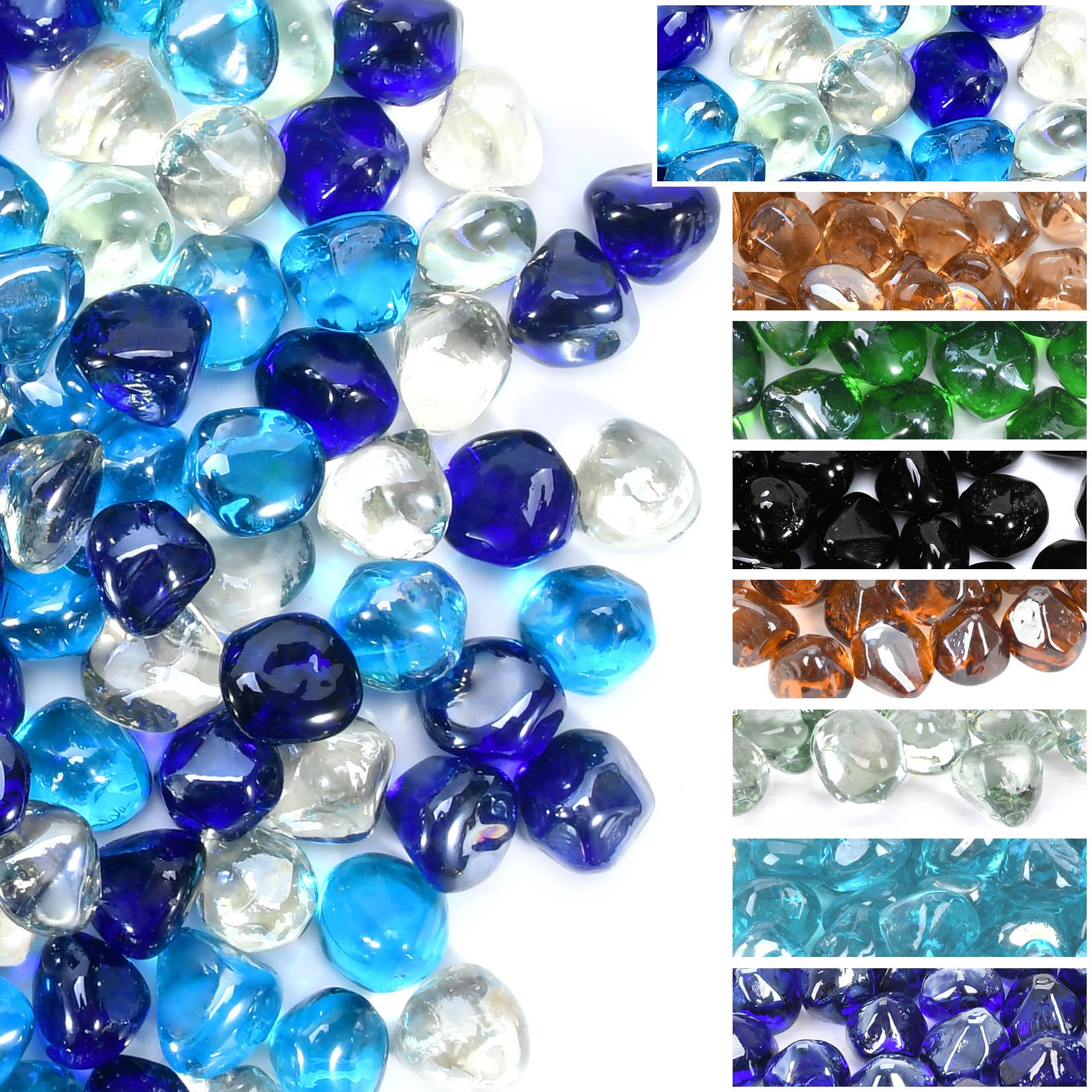 Lukvuzo -  Fire Glass Diamonds 20 Pound Pack 1 Inch Cobalt Blue Caribbean Blue Crystal Clear Lust...