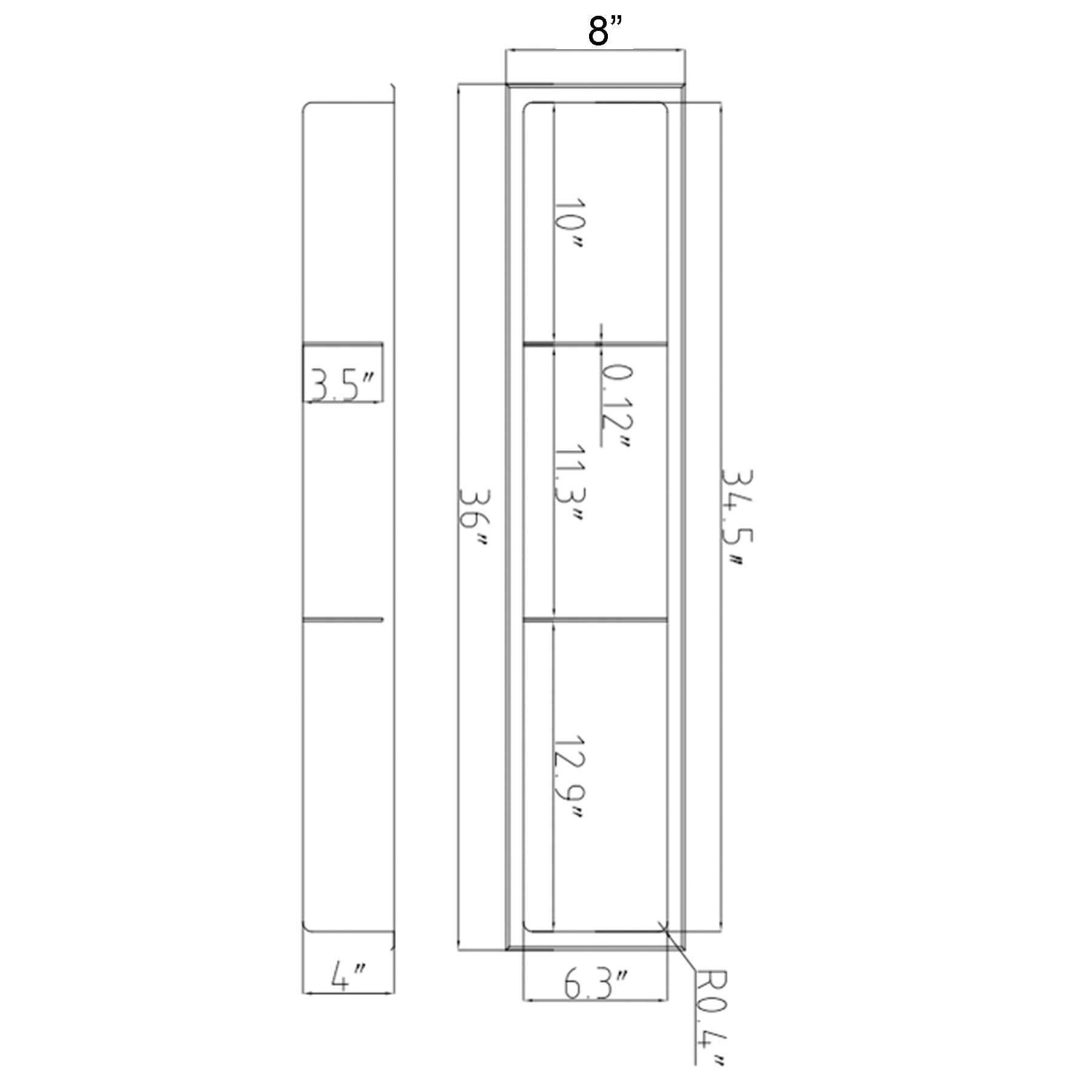 AKDY 8 in. W x 36 in. H x 4 in. D Stainless Steel Triple Shelf Bathroom Shower Wall NICHE in Matte Black