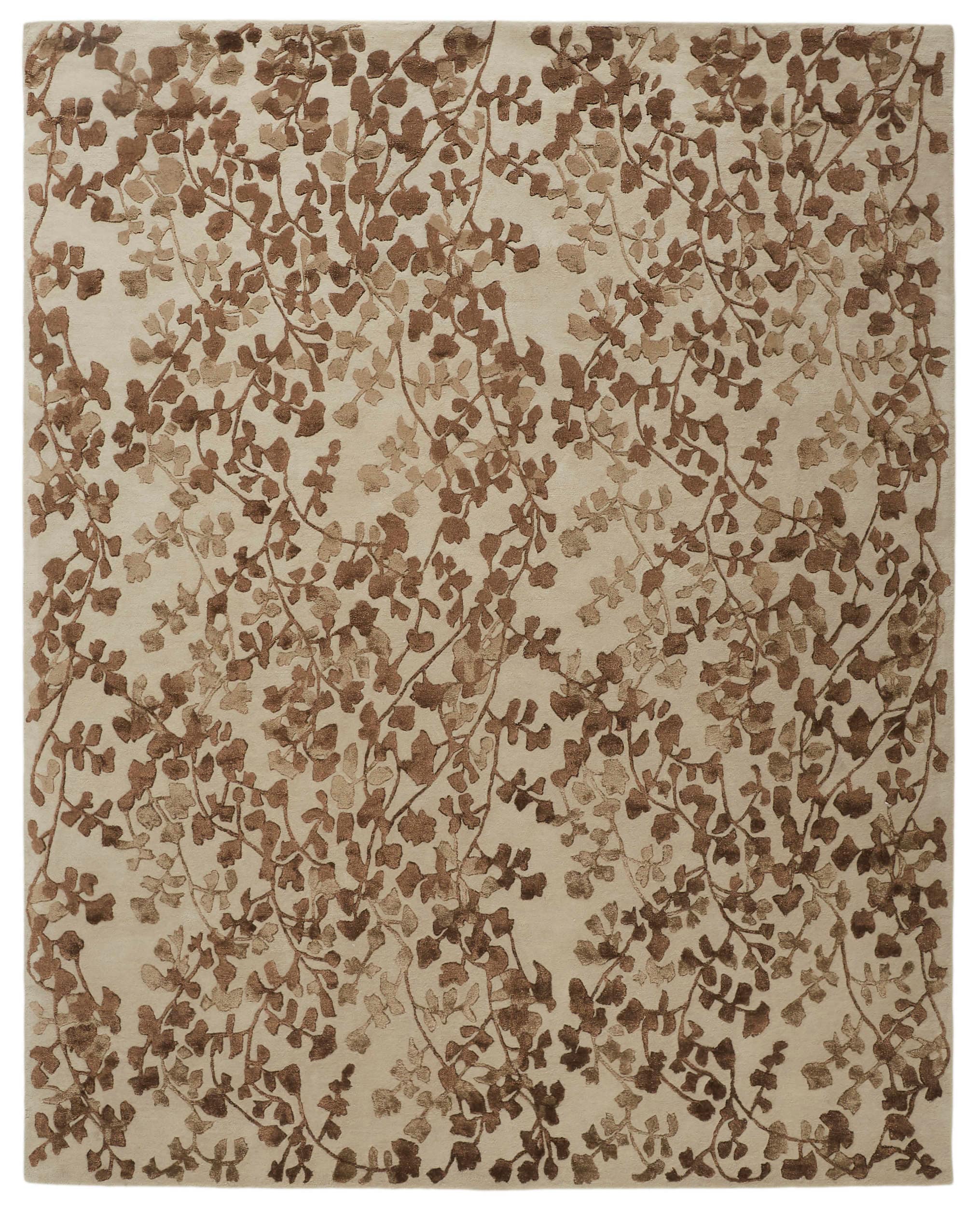 Room Envy 969R8832IVYBGEH00 10 x 14 (ft) Tufted Wool Ivory/Taupe/Brown Rectangular Indoor Floral/Botanical Area rug