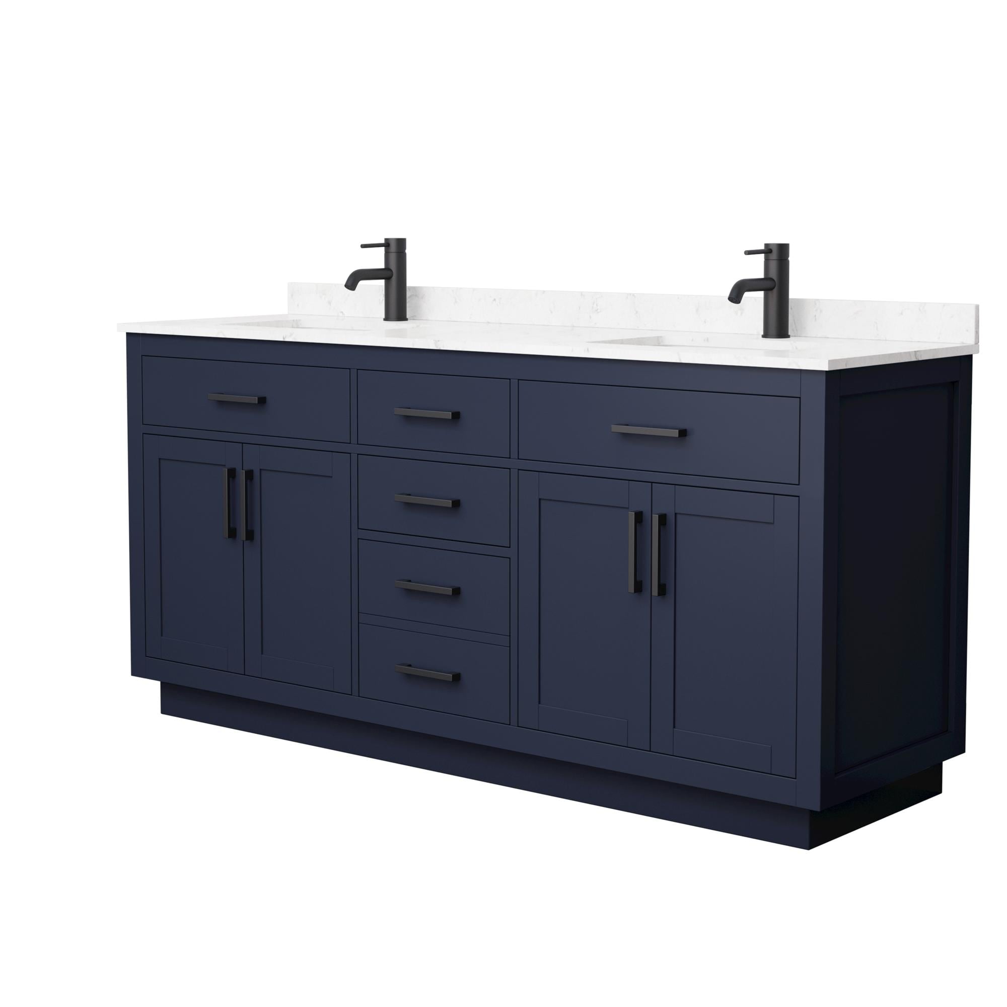 Wyndham Collection WCG262672DBBCCUNSMXX Beckett TK 72-in Dark Blue Undermount Double Sink Bathroom Vanity with Carrara Cultured Marble Top