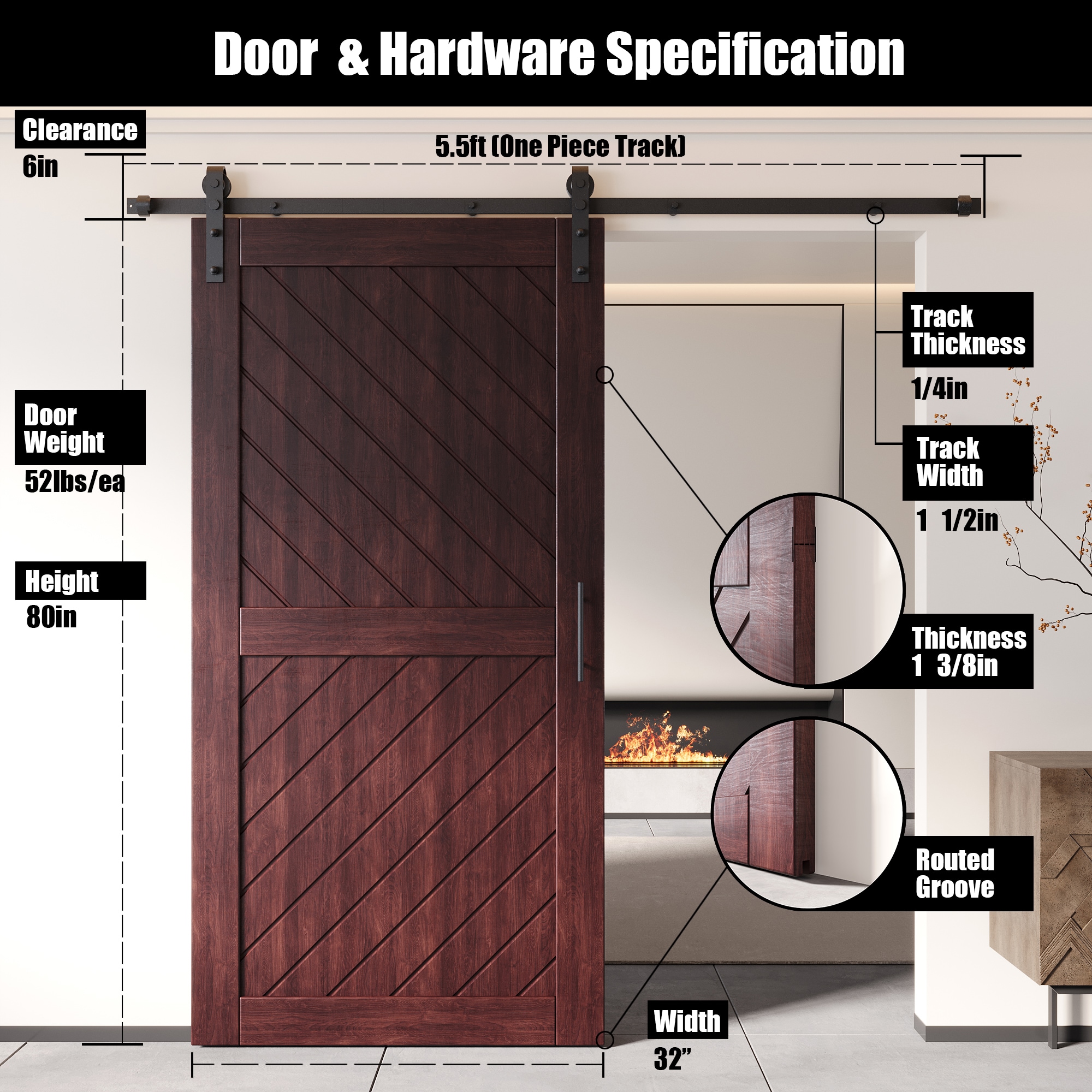 HOMACER YT1H066C-XT4-3280-RD Barn-Doors - View #2