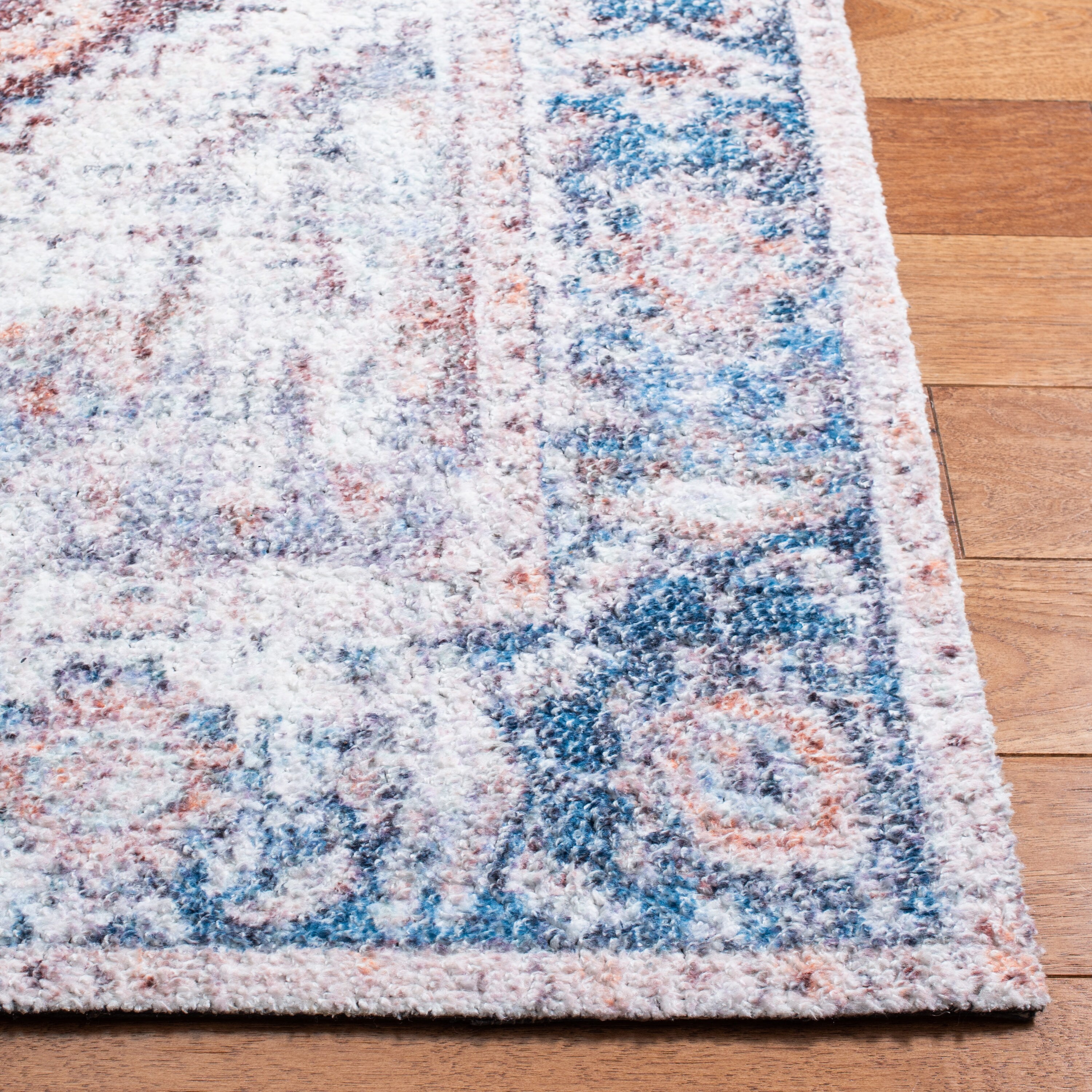 Vintage Blue and Rust Cotton Synthetic Flat Woven Rug