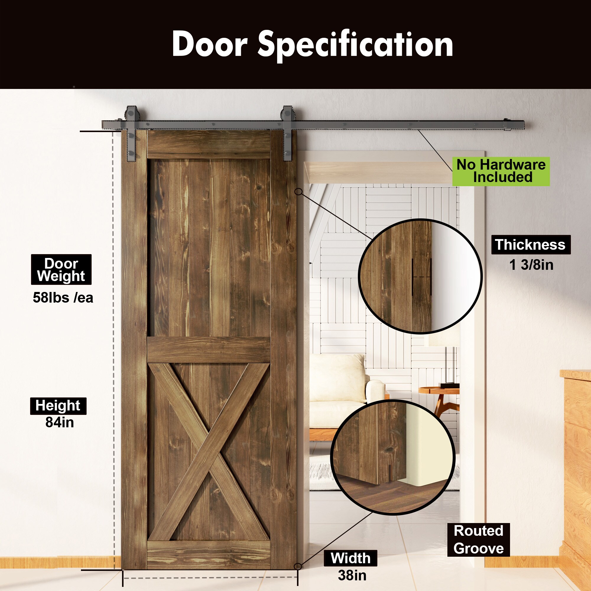 HOMACER 3884-X-WALNUT Barn-Doors - View #3