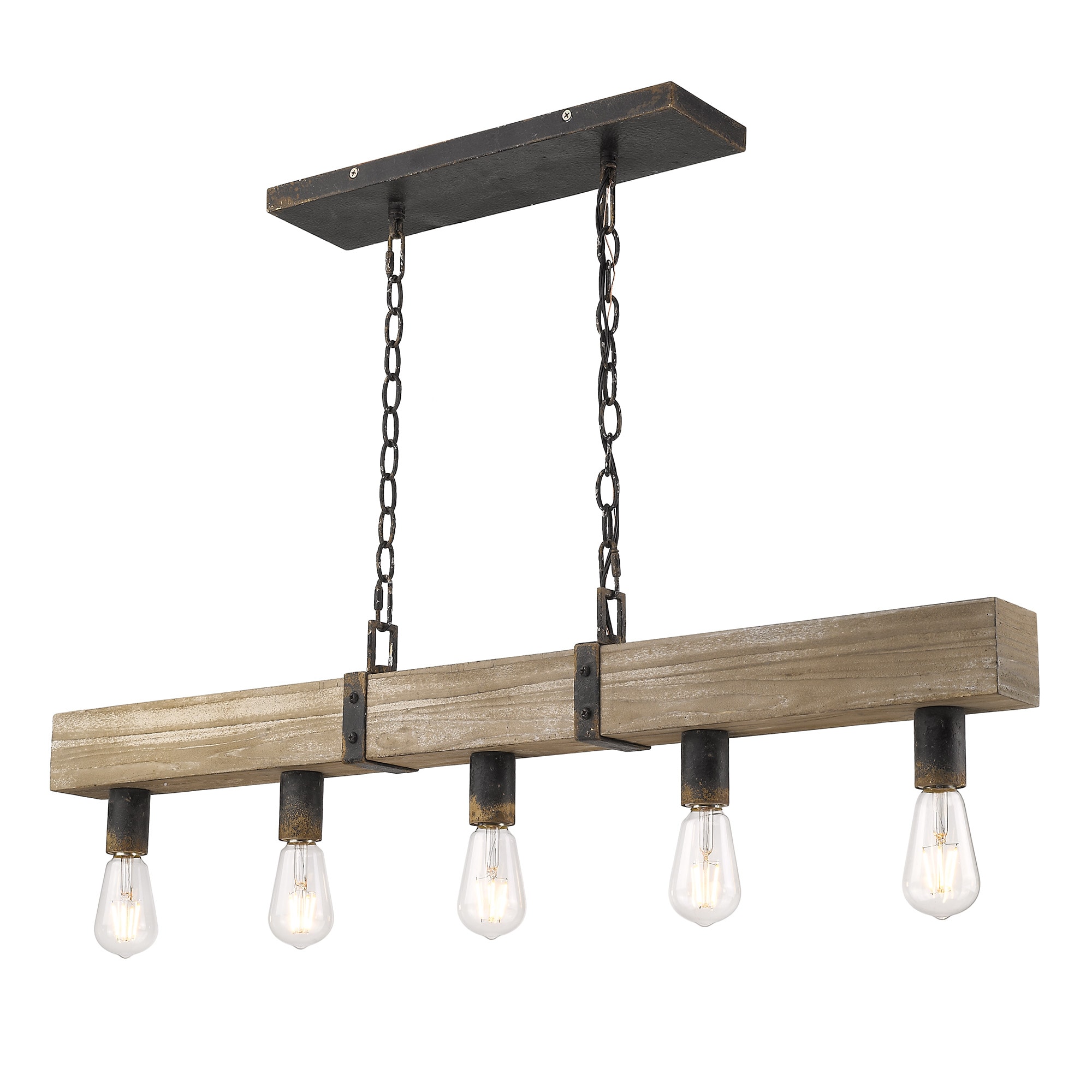 Golden Lighting 0818-LP ABI Garrett 5 -Light Antique Black Iron Industrial Linear Large Hanging Kitchen island light