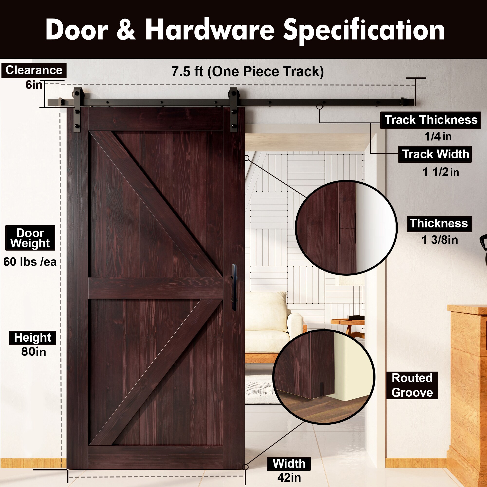 HOMACER YT1TGH084C-4280F-RD Barn-Doors - View #2