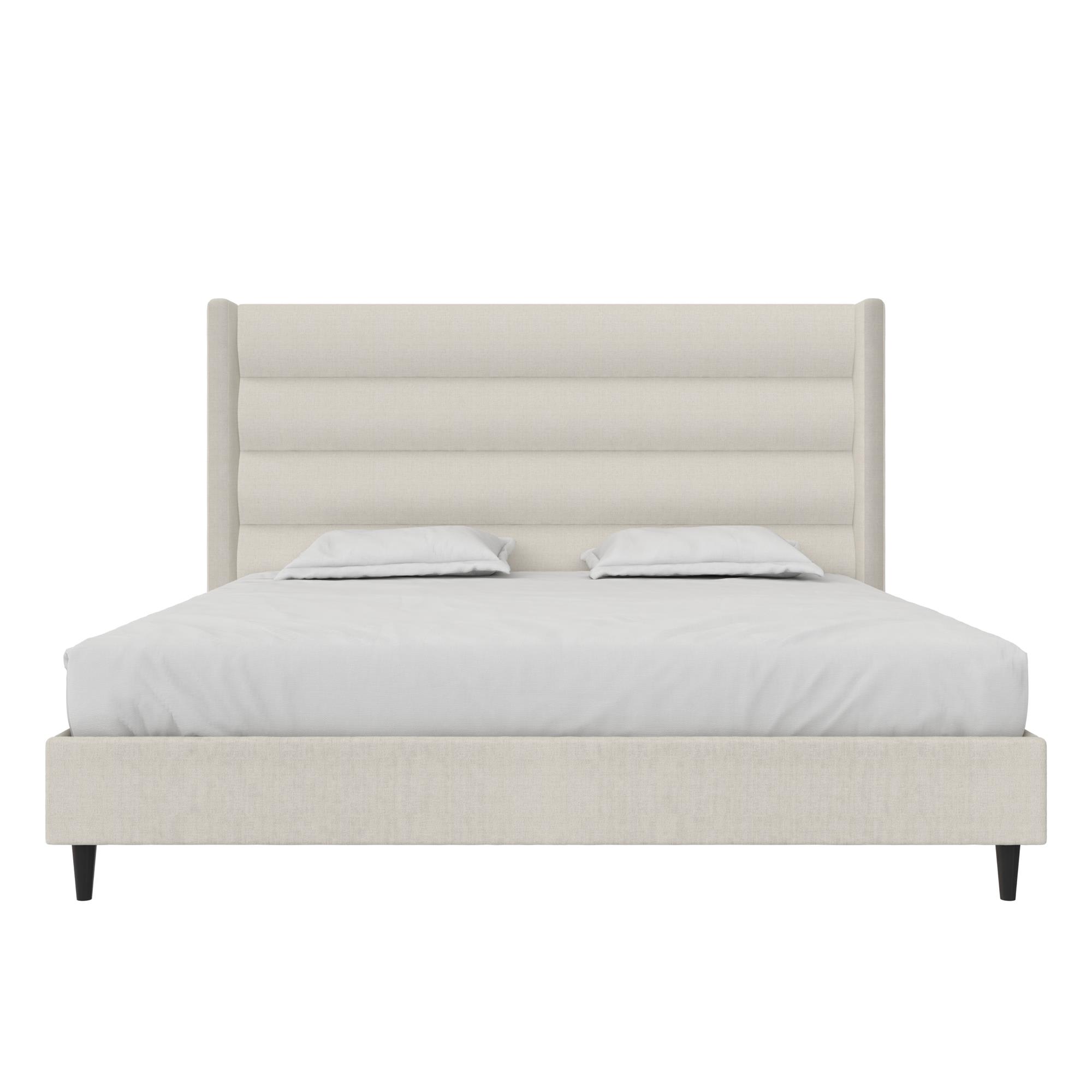 The Novogratz Novogratz Louis Upholstered Wingback Bed, King, Textured Ivory Canvas