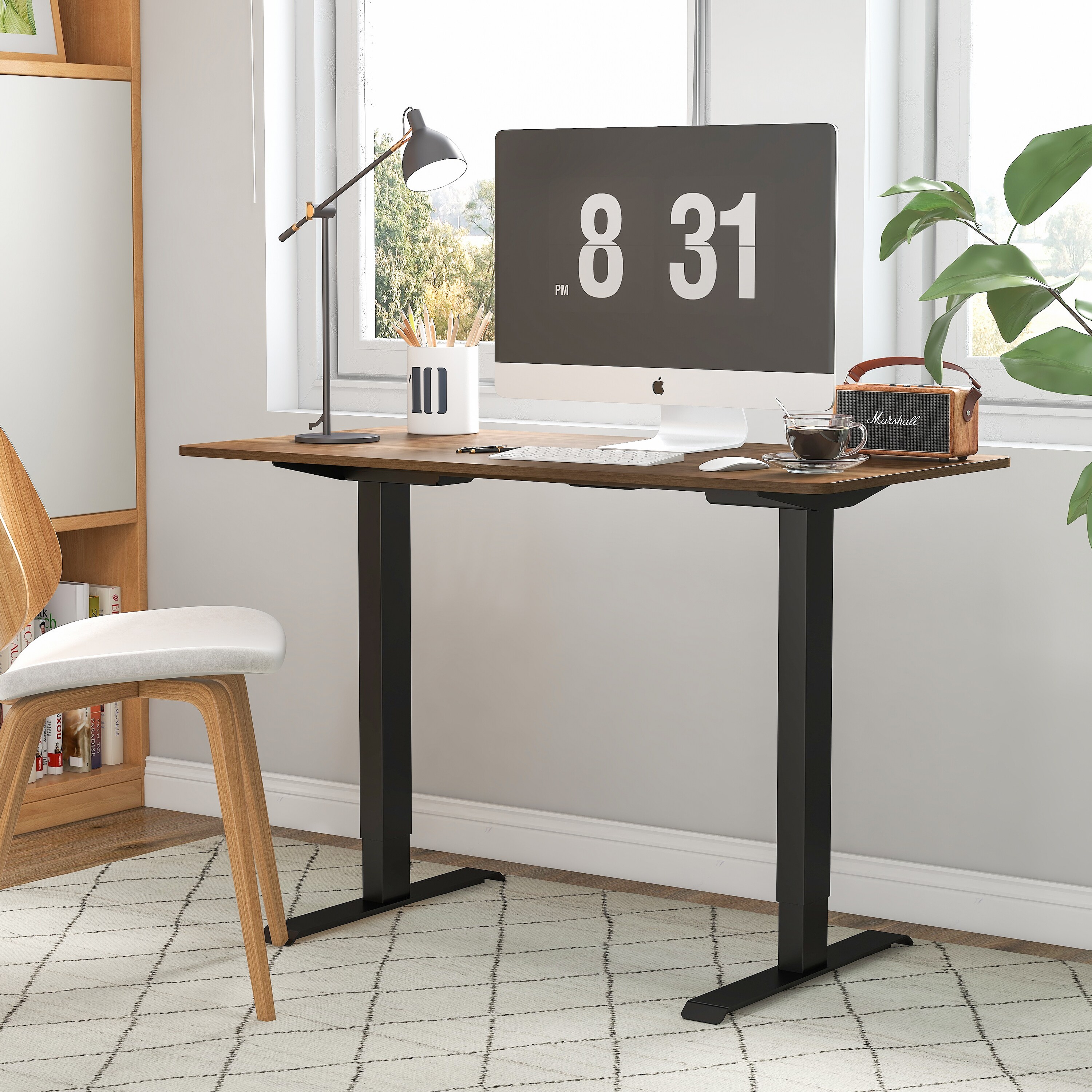 Furniture of America Derwin 47.2 in. Rectangular Dark Brown Wood Standing Desk with Adjustable Height, Dark Brown and Black