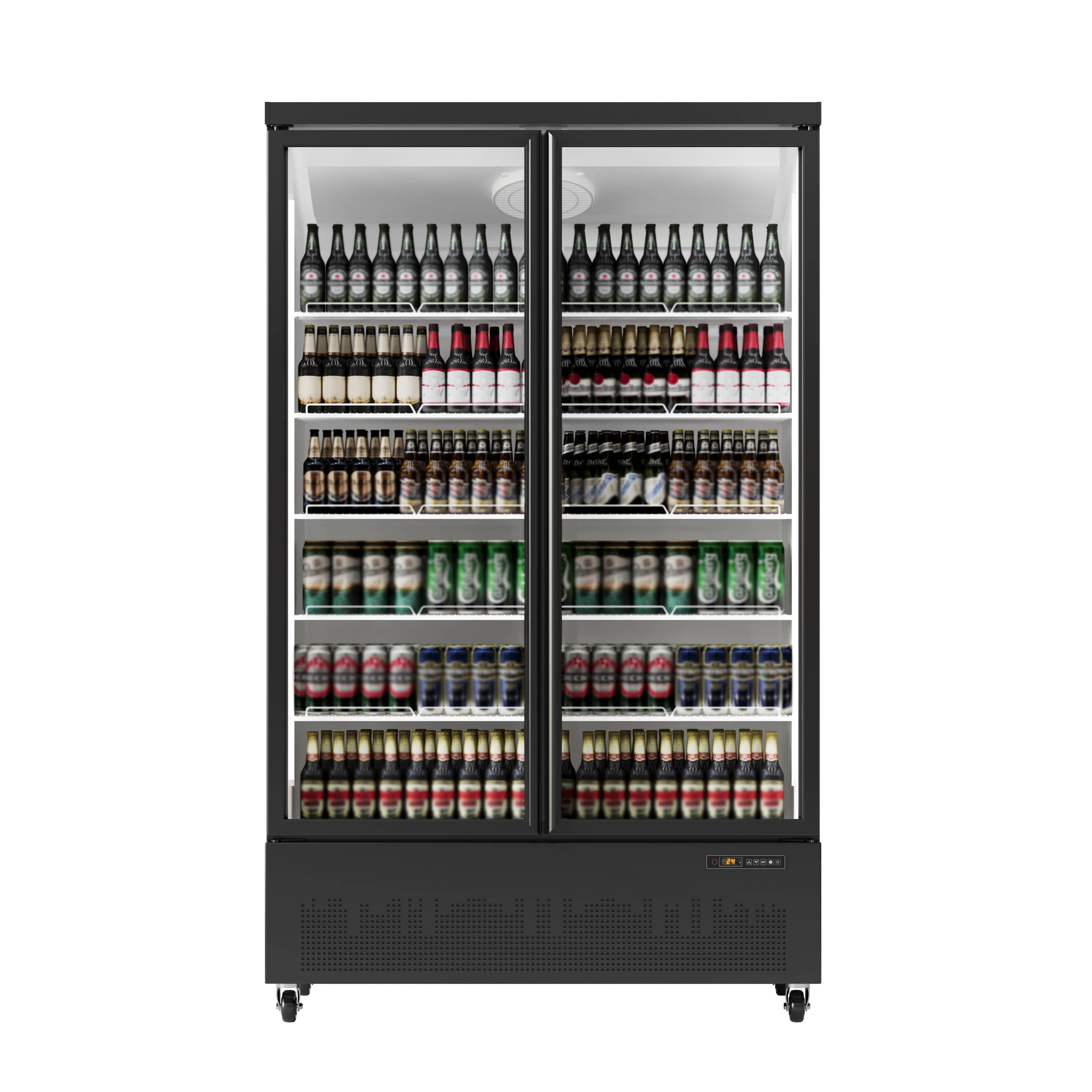 Qeetex SUN-PHO-33M6J9GK 35.3 Cu Ft Commercial Beverage Cooler with Glass Door Adjustable Shelves Upright Display Refrigerator