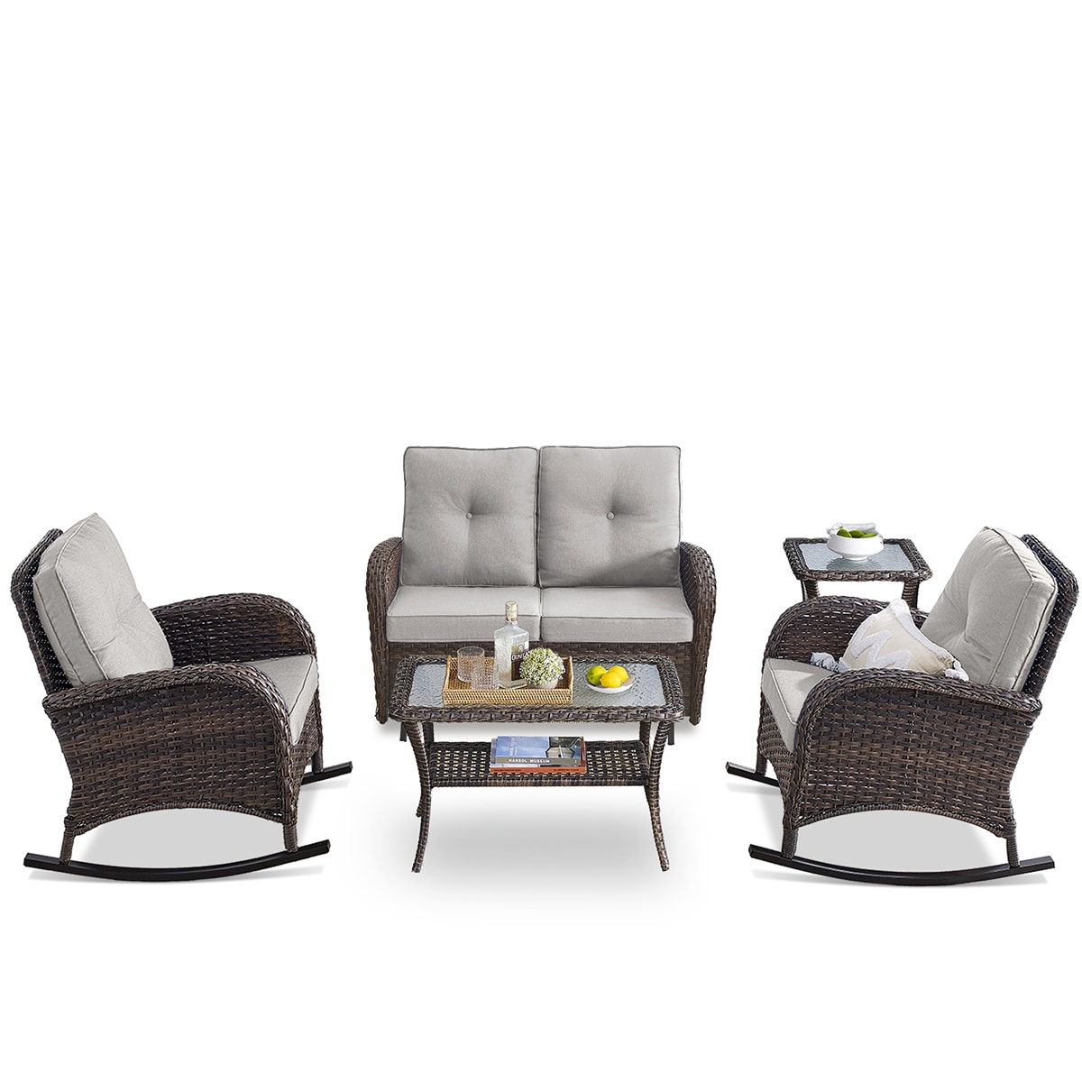 Rilyson FS088086-2 KEY WEST 5 -Piece Woven Patio Conversation Set with Off-white Cushions