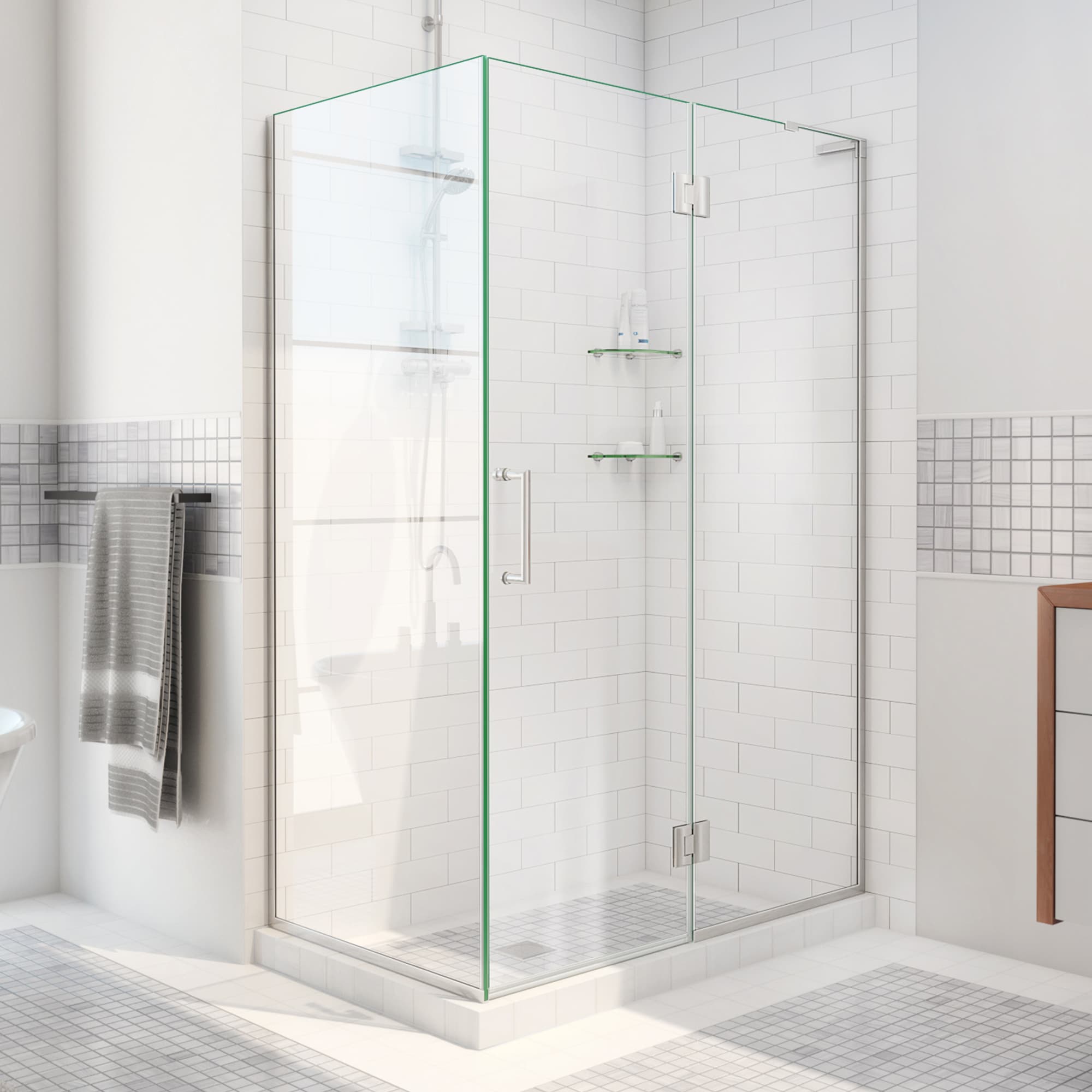 DreamLine E32334R-04 Unidoor-X Brushed Nickel 47-3/8-in W x 72.0-in H Frameless Hinged Shower door 3/8-in Thick Clear Glass