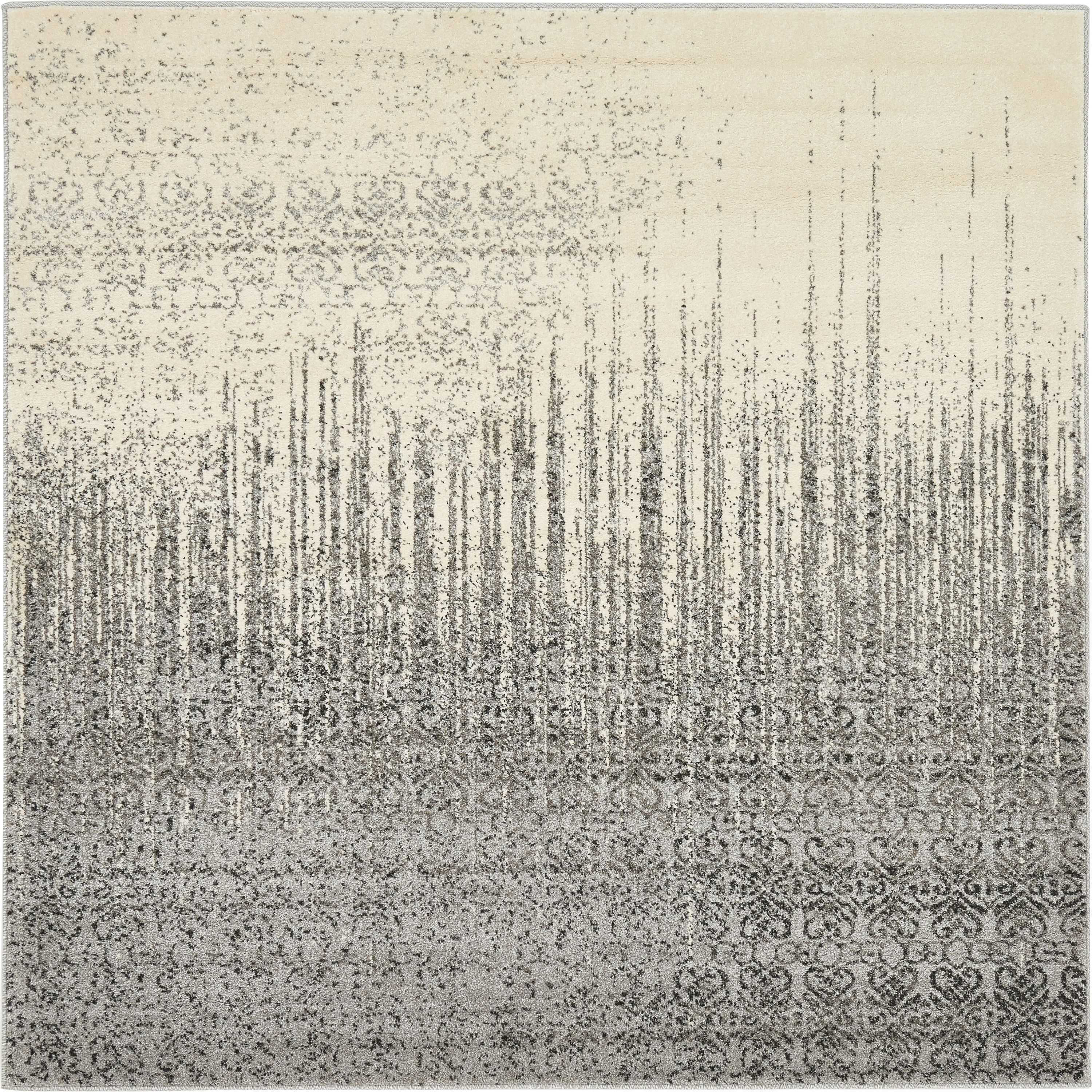 Unique Loom 3133392 Jennifer Del Mar 6 x 6 (ft) Loomed Polypropylene Gray/Ivory Square Indoor Stripe Industrial Area rug