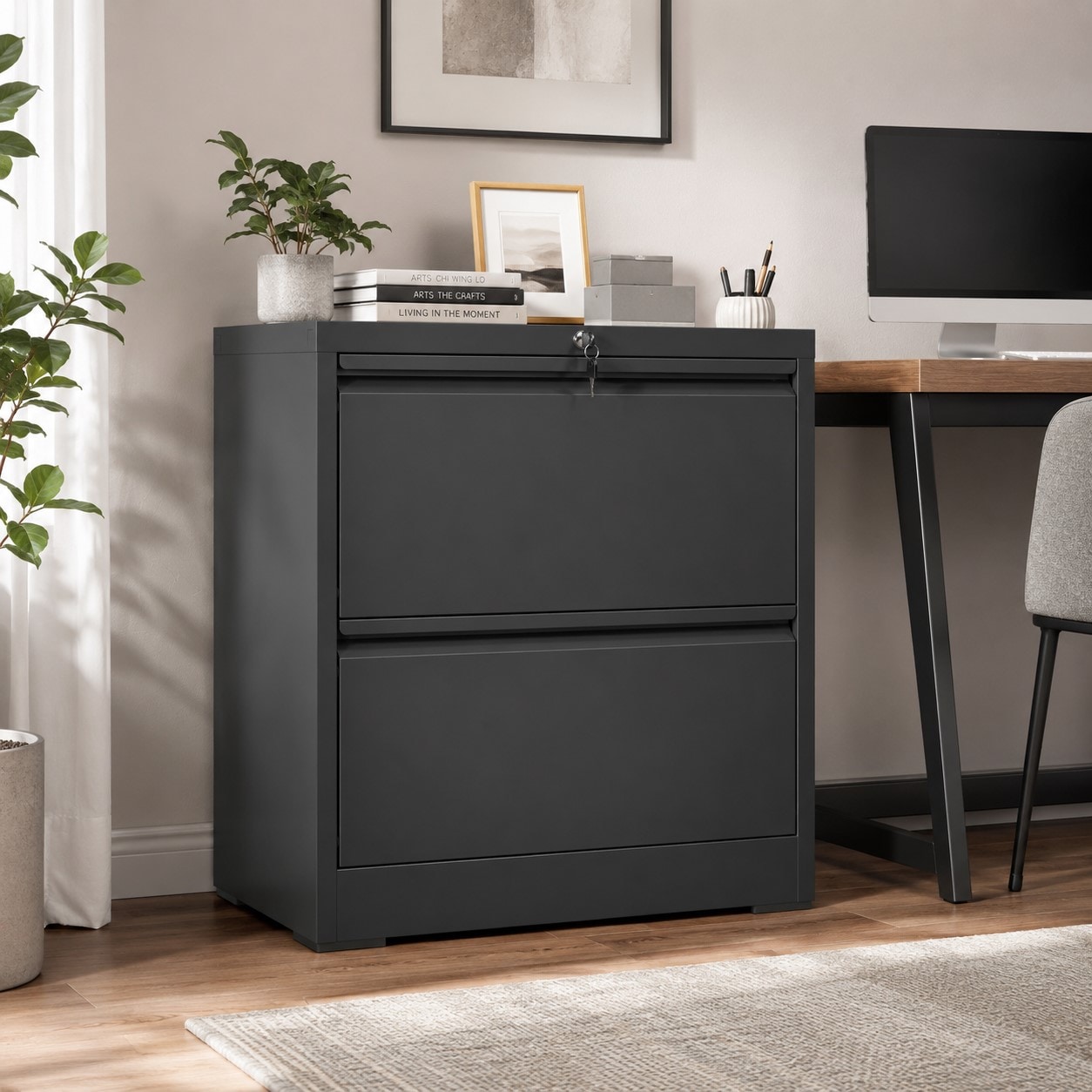HBUDS - 2 Drawer Locking Lateral File Cabinet Cold Rolled Steel Quiet Full Extension Drawers Adju...