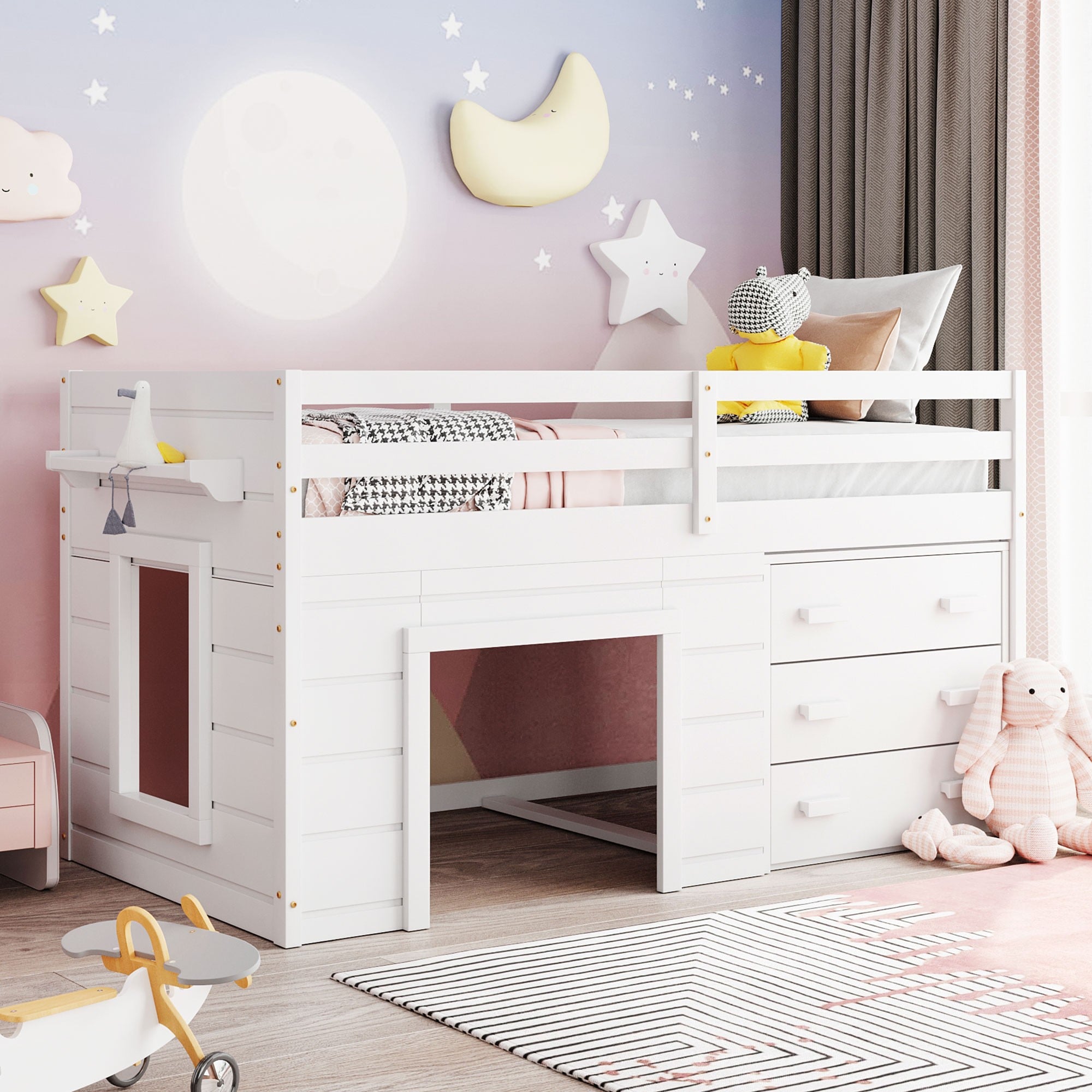 Yiekholo LL-1290AAK White Twin loft Bunk Bed