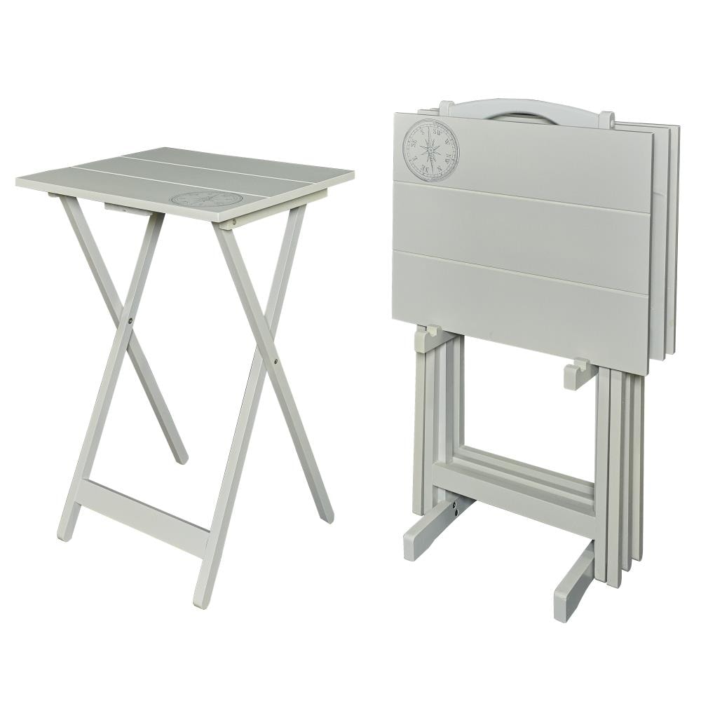 Gray Acacia Wood Folding Tray Table Set with Stand
