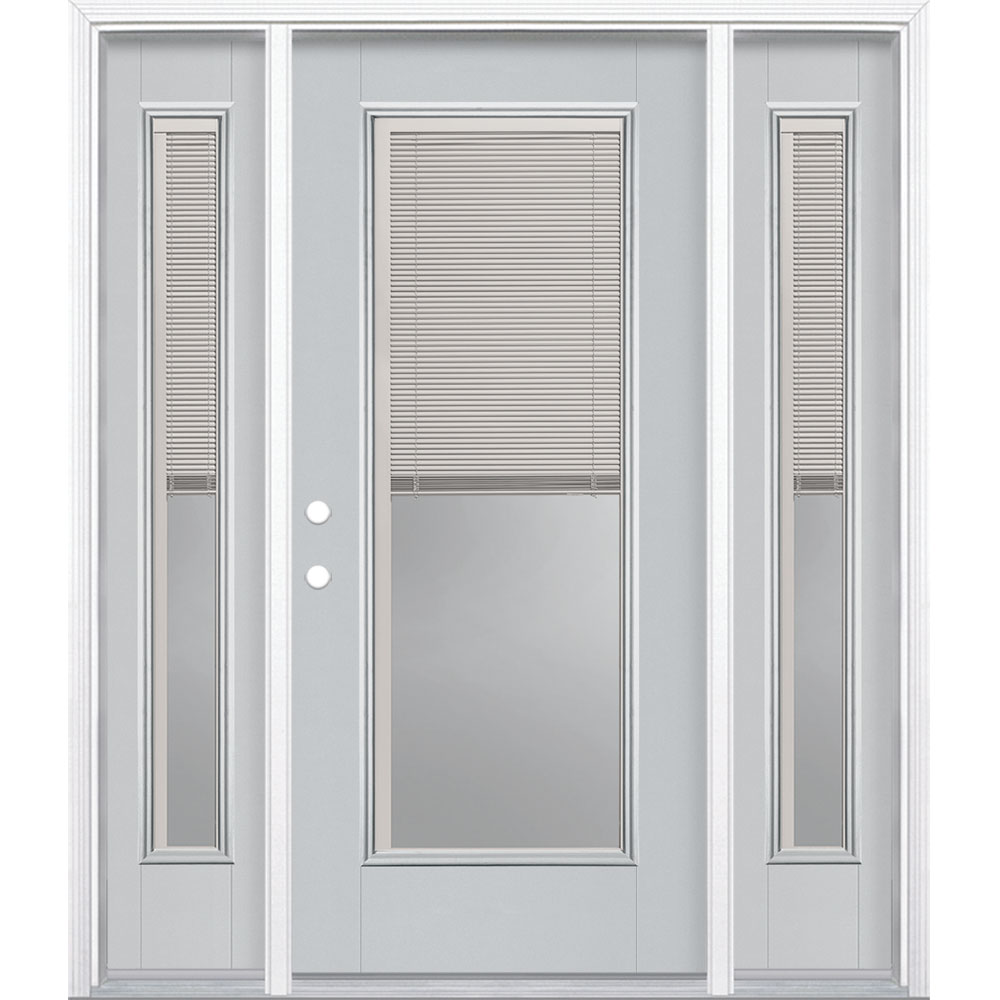 Masonite 1218674 60-in x 80-in x 4-9/16-in Fiberglass Full lite Right-hand inswing Infinity Gray Painted Prehung Front Door with Sidelights with Brickmould Insulating core with Blinds