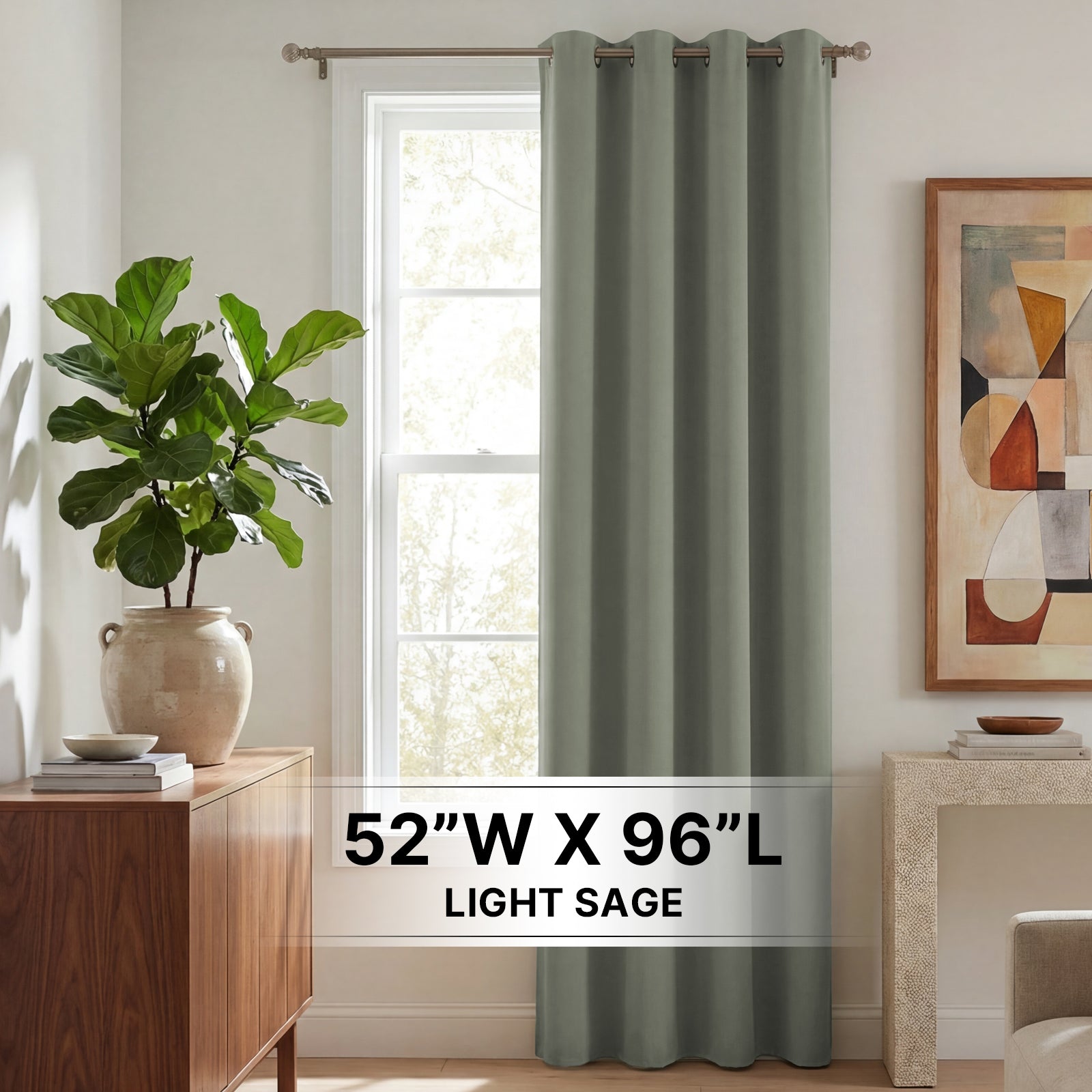 H.Versailtex - 1 Panel Premium Blackout Single Curtain Panel Grommet Top 52W x 96L Light Sage