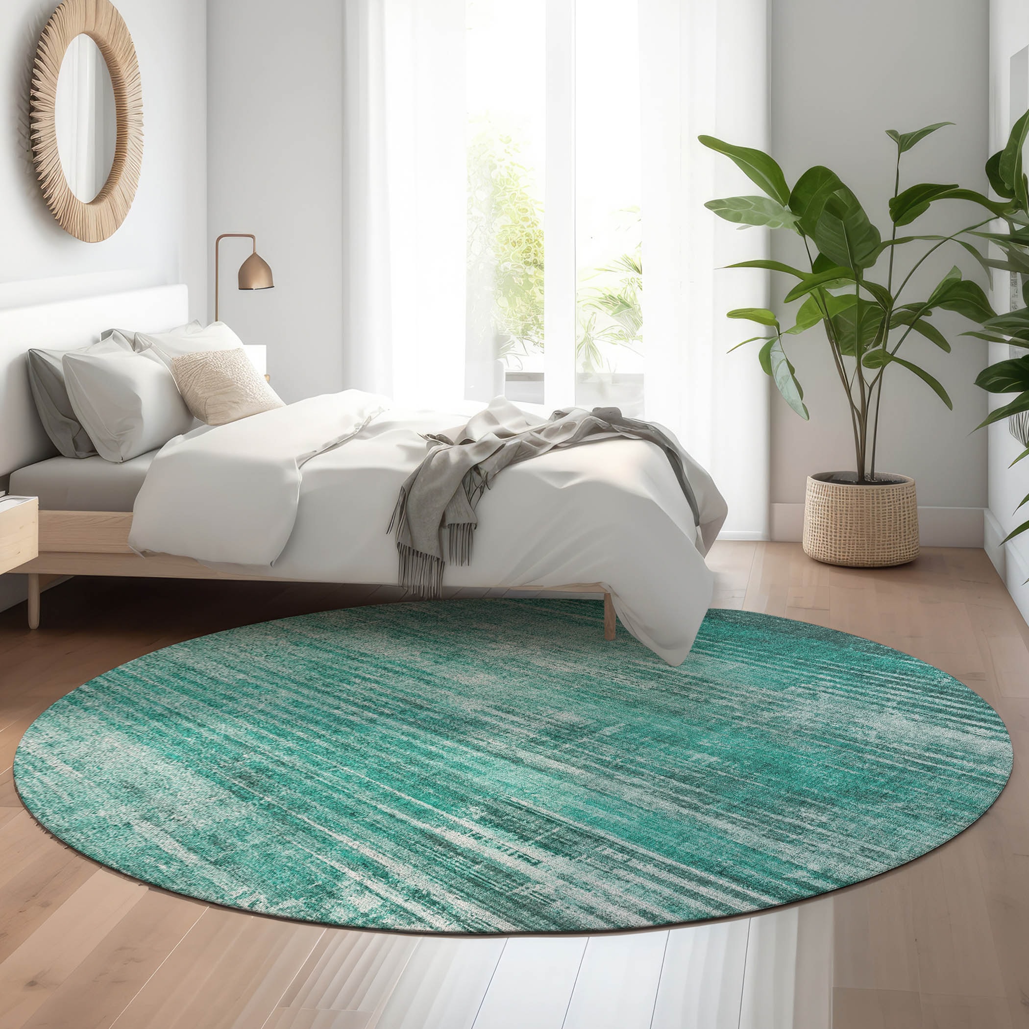 Addison Rugs AMF582TE8RO Mayfield AMF582TE 8 x 8 (ft) Loomed Teal Round Indoor Geometric Machine washable Pet Friendly Area rug