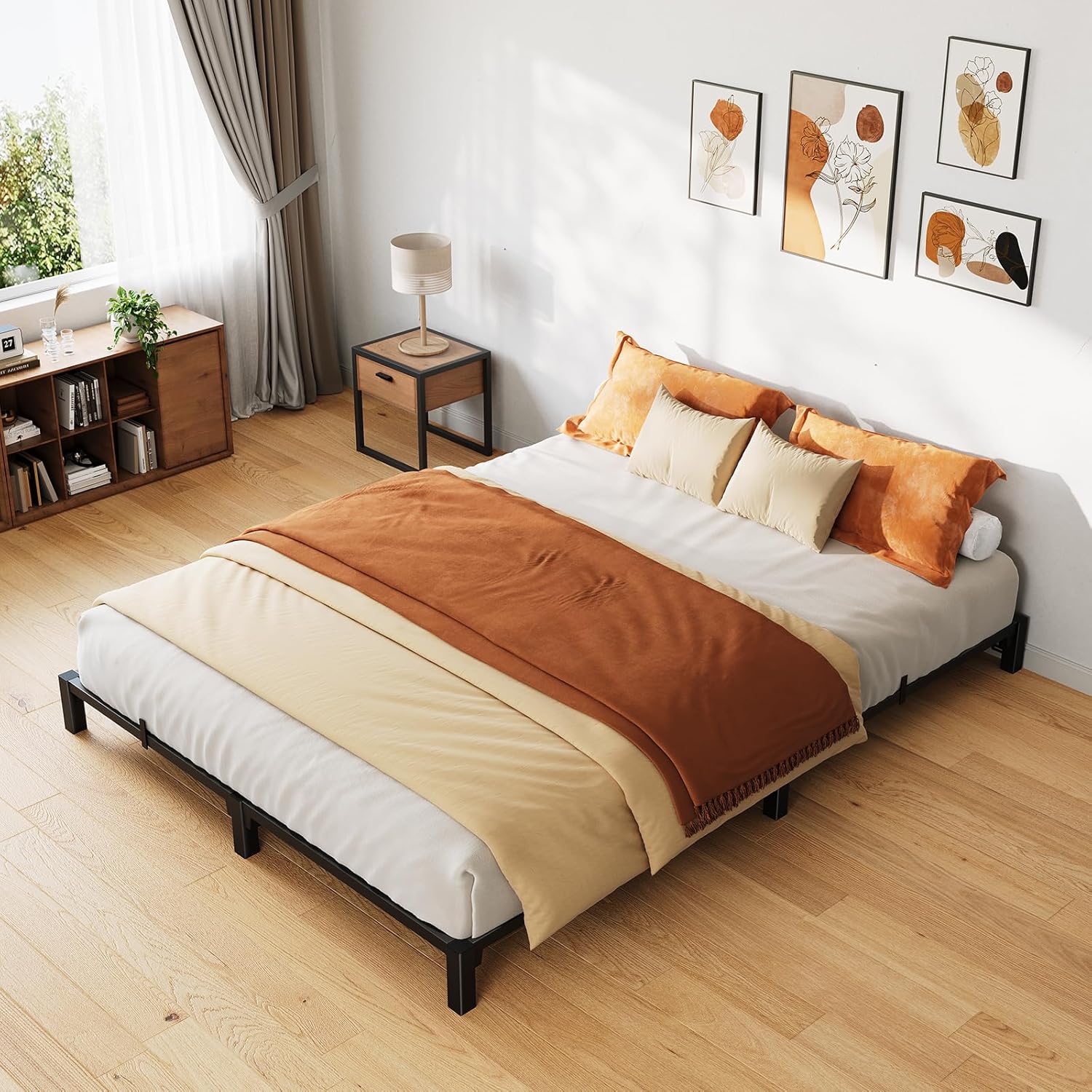 Qeetex LHF-BED-PHK-33FNPYUQ 6 Inch Queen Bed Frame Heavy Duty Metal Platform Bed Frame with Durable Iron Slat Support and Legs No Box Spring Required No Screws Needed Support Up to 800 Lbs