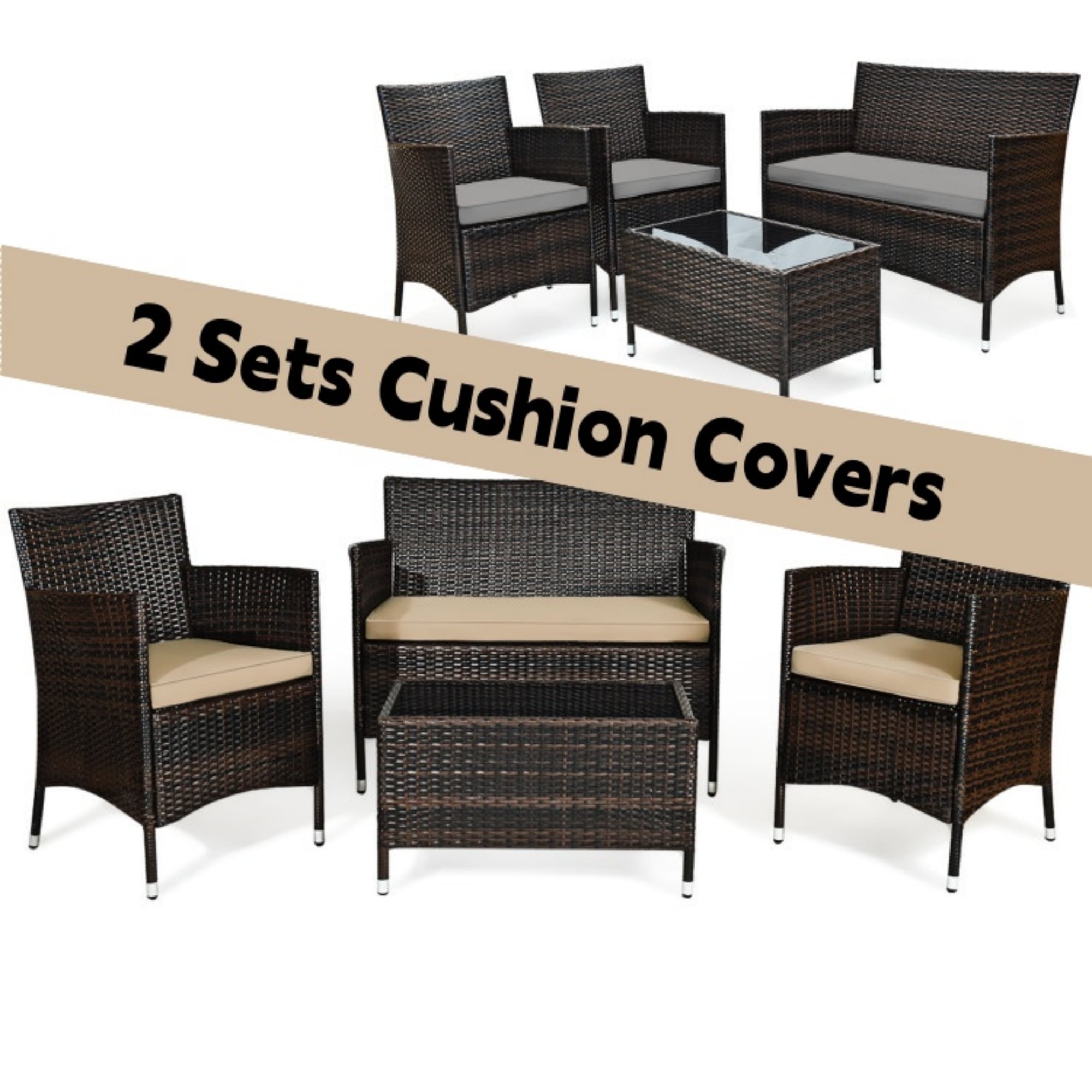 BABOOM BOM-1460DK-CO Outdoor Rattan Sofa Set 4 -Piece Rattan Patio Conversation Set with Multiple color/finishes Cushions