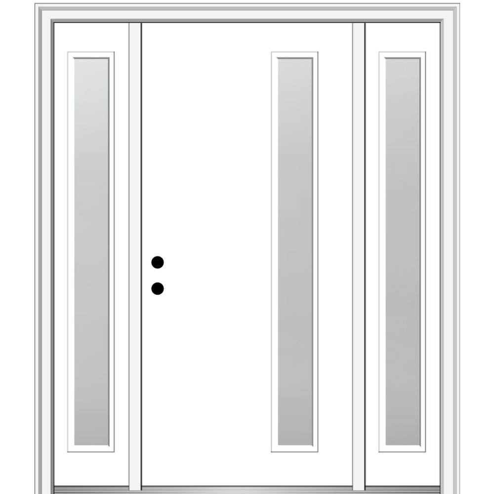 MMI DOOR ZZ347310R 60-in x 80-in x 4-9/16-in Fiberglass Pulse lite Right-hand inswing Brilliant White Painted Prehung Front Door with Sidelights with Brickmould Insulating core