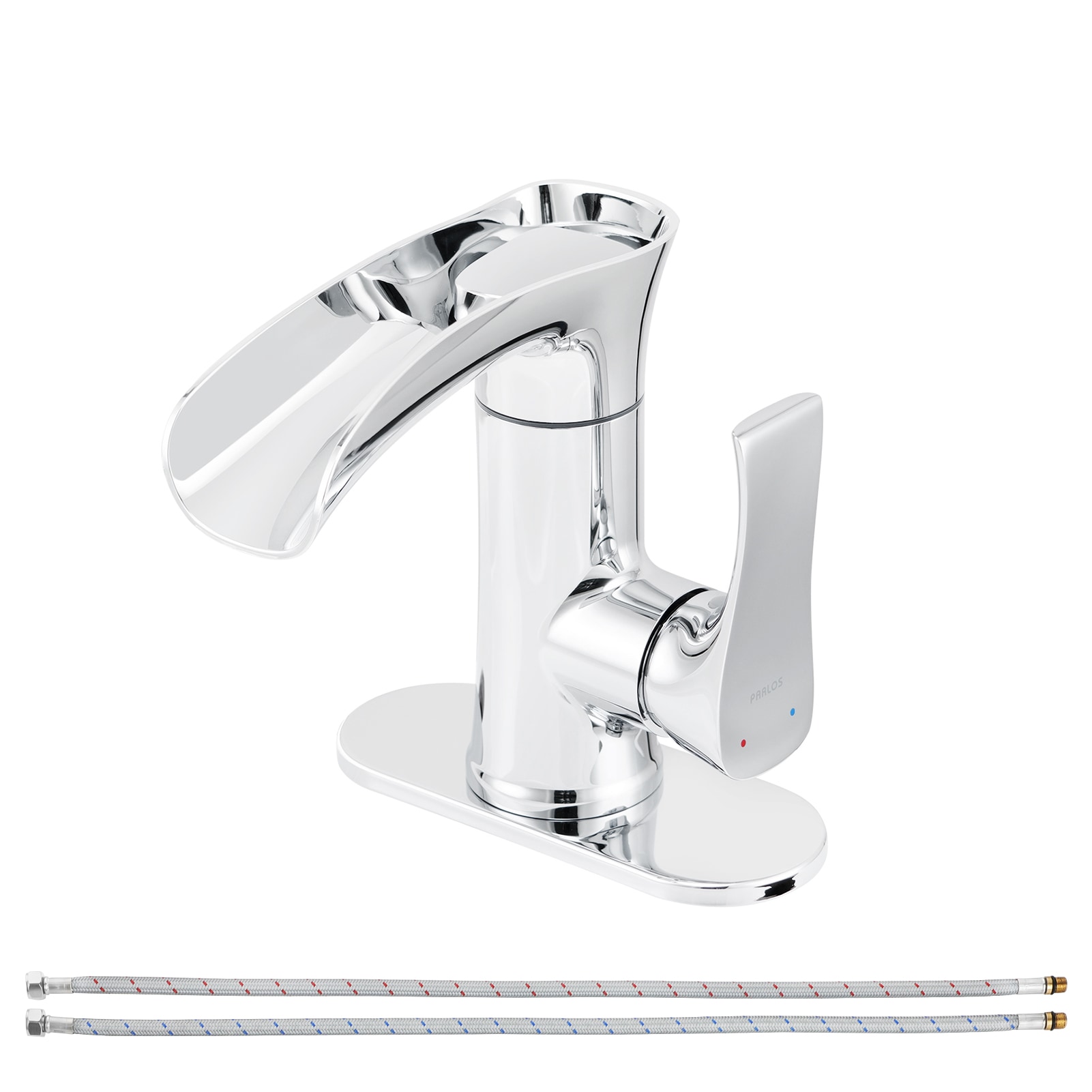PARLOS 1437901PD Merope Polished Chrome Single hole 1-handle Waterfall Residential Handle Bathroom Sink Faucet with Deck Plate