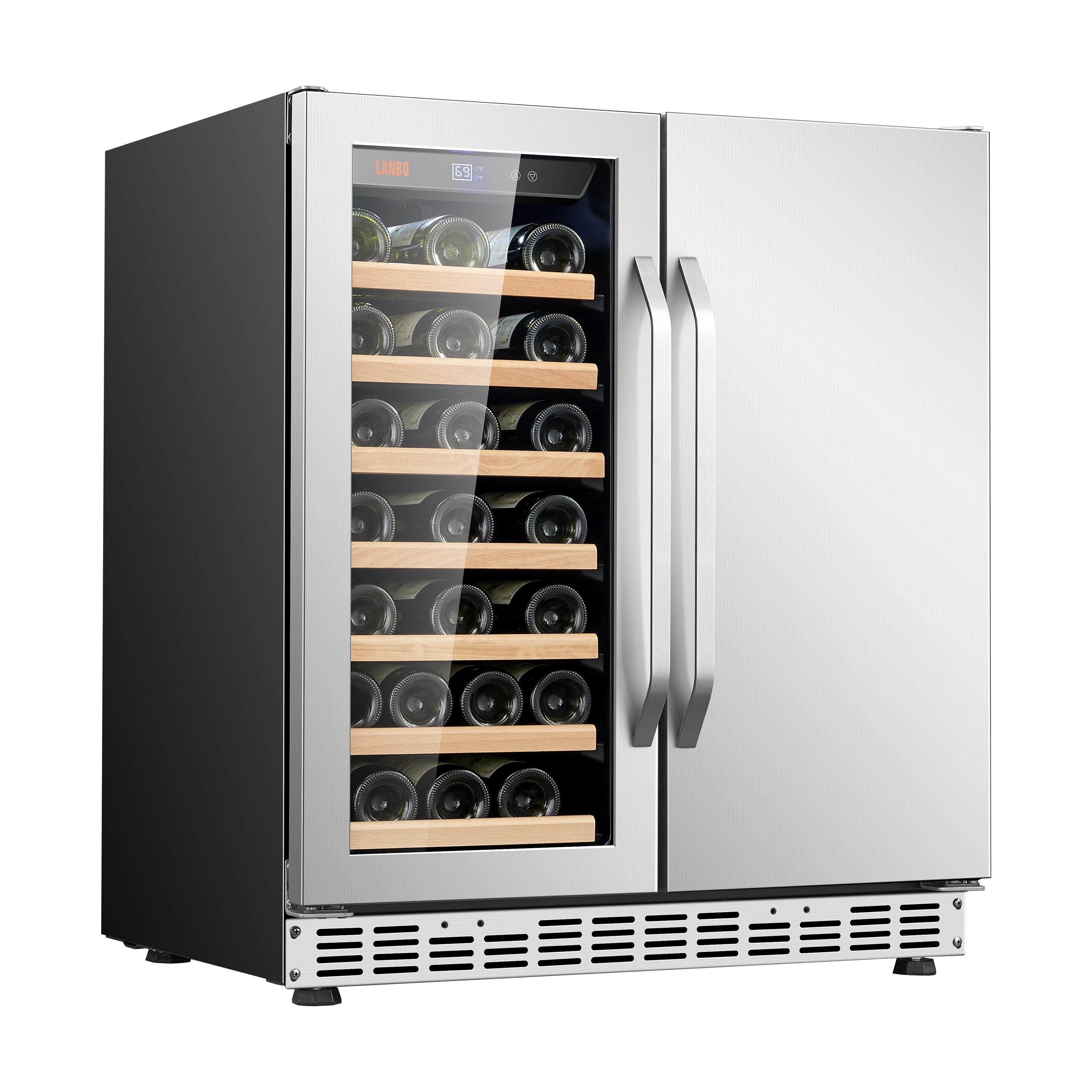 LANBO LB66BAA 29.5-Inches W 31 -Bottles Black, stainless steel Dual Zone Cooling Built-in/Freestanding Indoor Wine Cooler