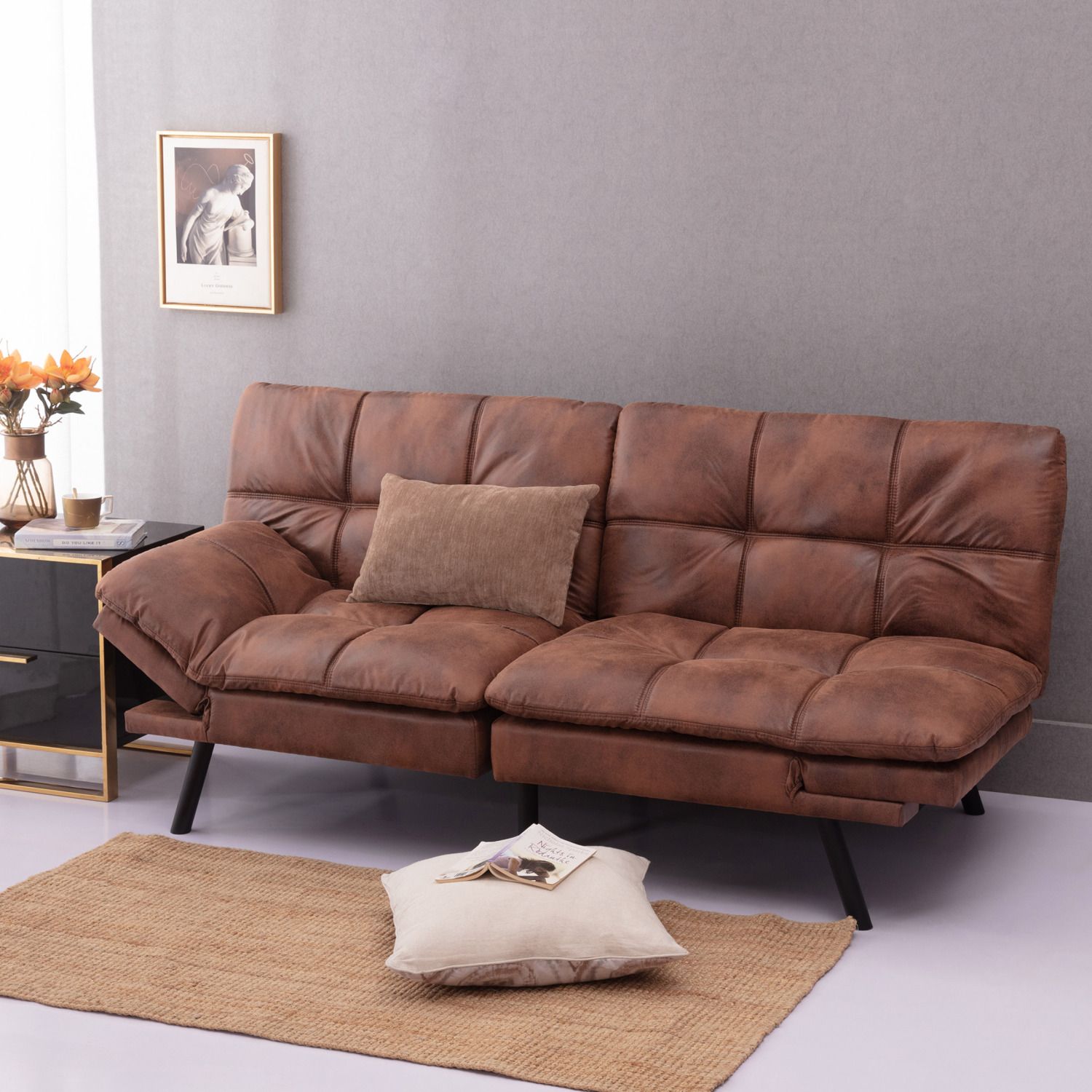 JASMODER W165979837 Convertible Memory Foam Futon Couch Bed, Modern Folding Sleeper Sofa In Living Room-Sf267Puch