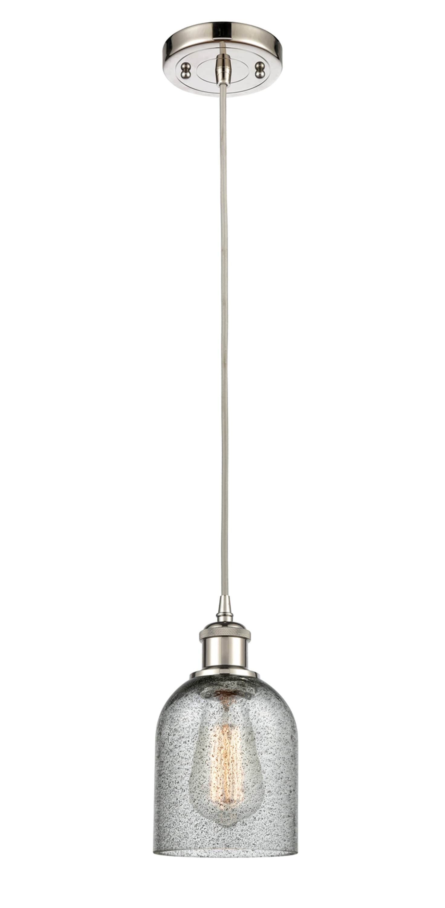Innovations Lighting 516-1P-PN-G257 Caledonia Polished Nickel Industrial Stained glass Bell Medium Hanging Pendant light