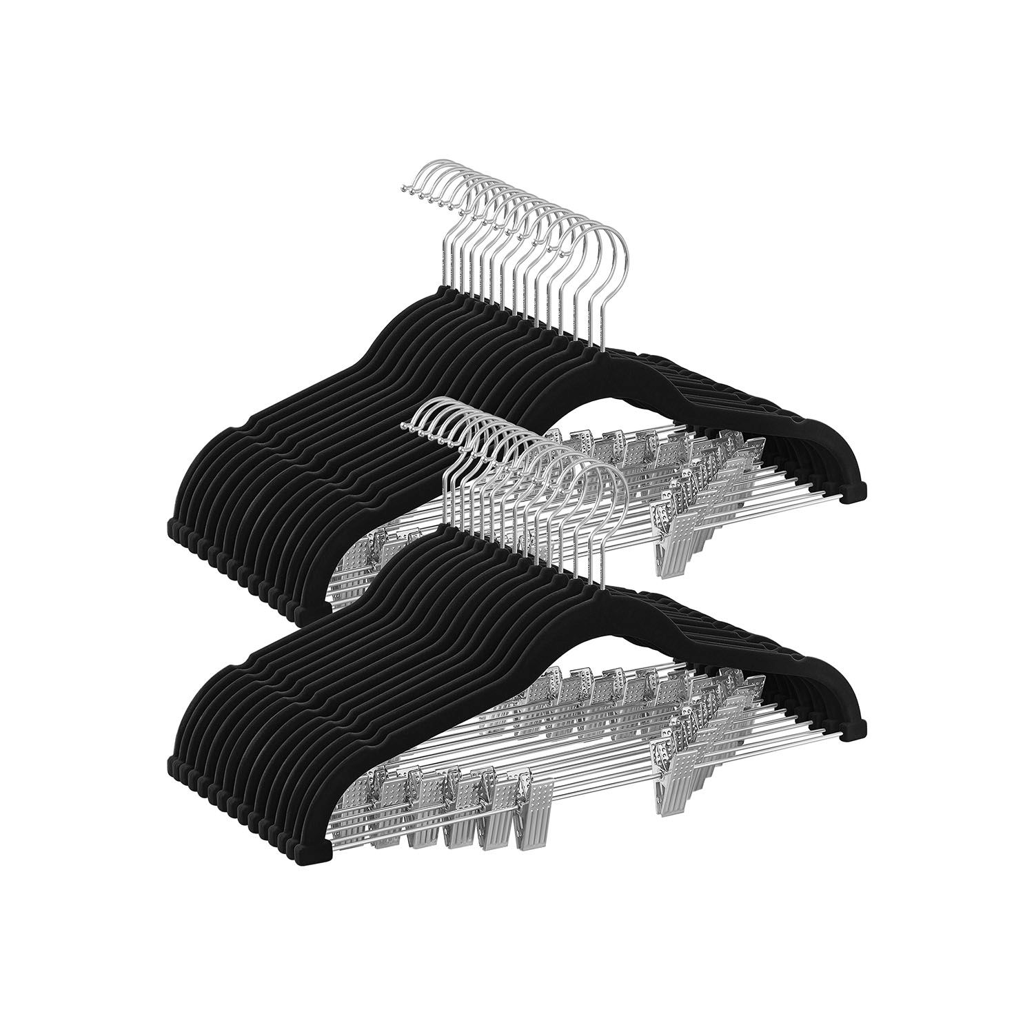 Slickblue 30-Pack Velvet Non-Slip Grip Adjustable Clip Clothes Hanger for Skirts Pants and Tops in Closet or Wardrobe- Black