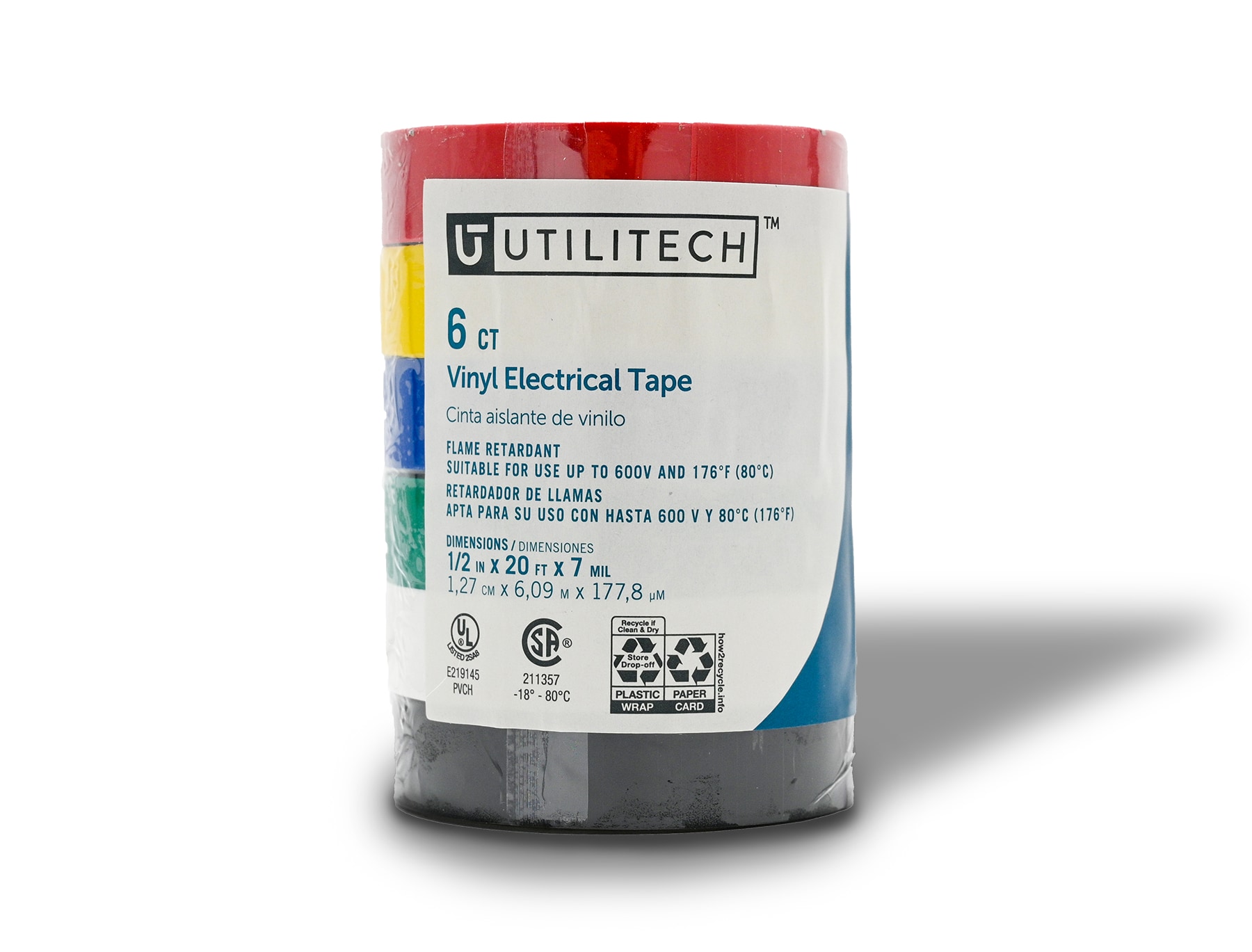 Utilitech Heavy Duty 0.5-in x 20-ft Vinyl Electrical Tape Multiple Colors/ Finishes (6-Pack) in the Electrical Tape department at