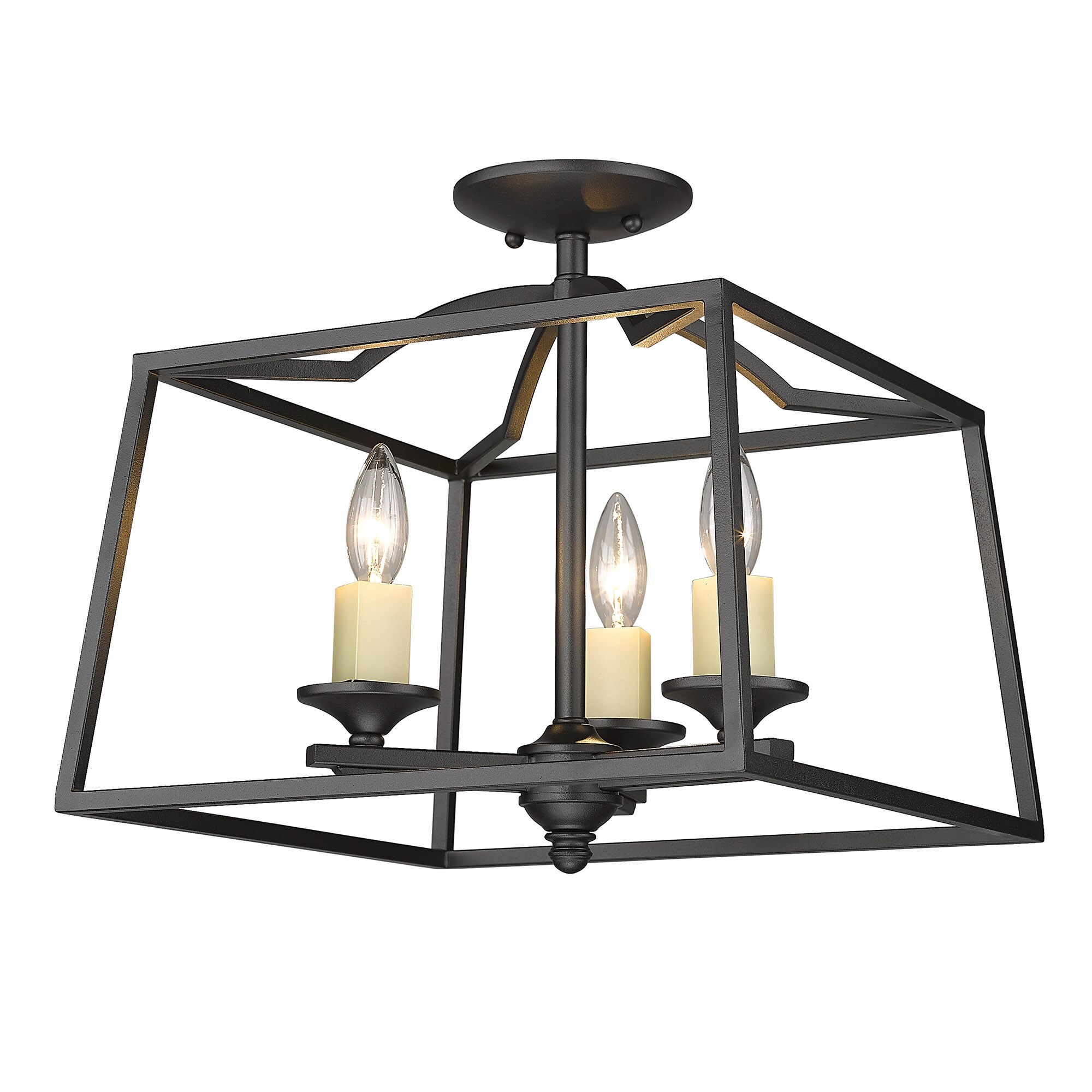 Golden Lighting 3072-SF NB Athena 3 -Light 14.5-in Black Semi Flush Mount Light