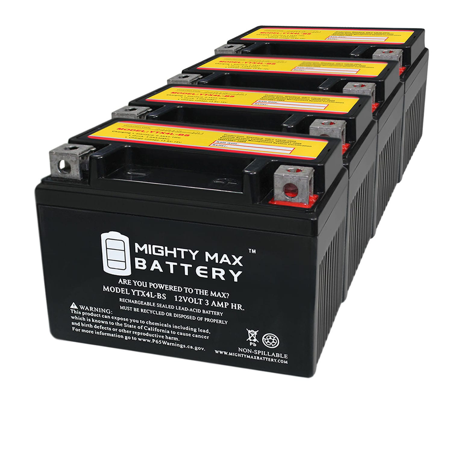 Mighty Max Battery MAX3856767 YTX4L-BS replace ATV Quad Motorcycle Scooter Moped Rechargeable Sealed lead acid 1230 Backup power Batteries 4 -Pack