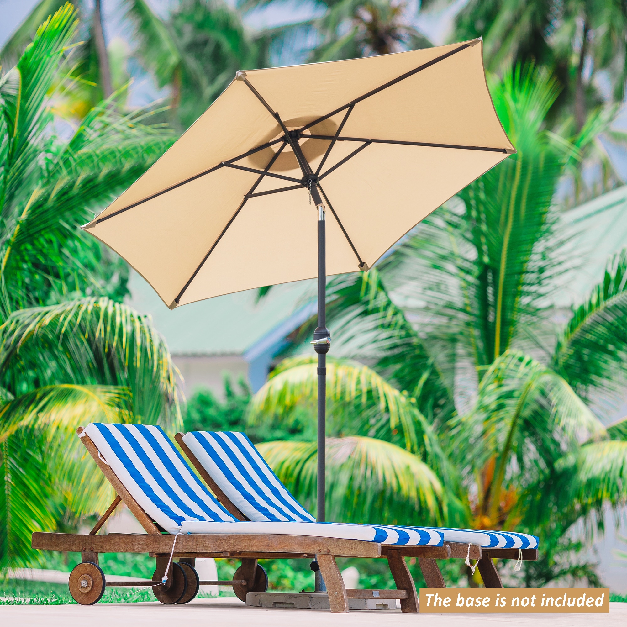 Sunrinx MG38-PU-1 7.5-ft Steel Beige Push-button Tilt Market Patio Umbrella