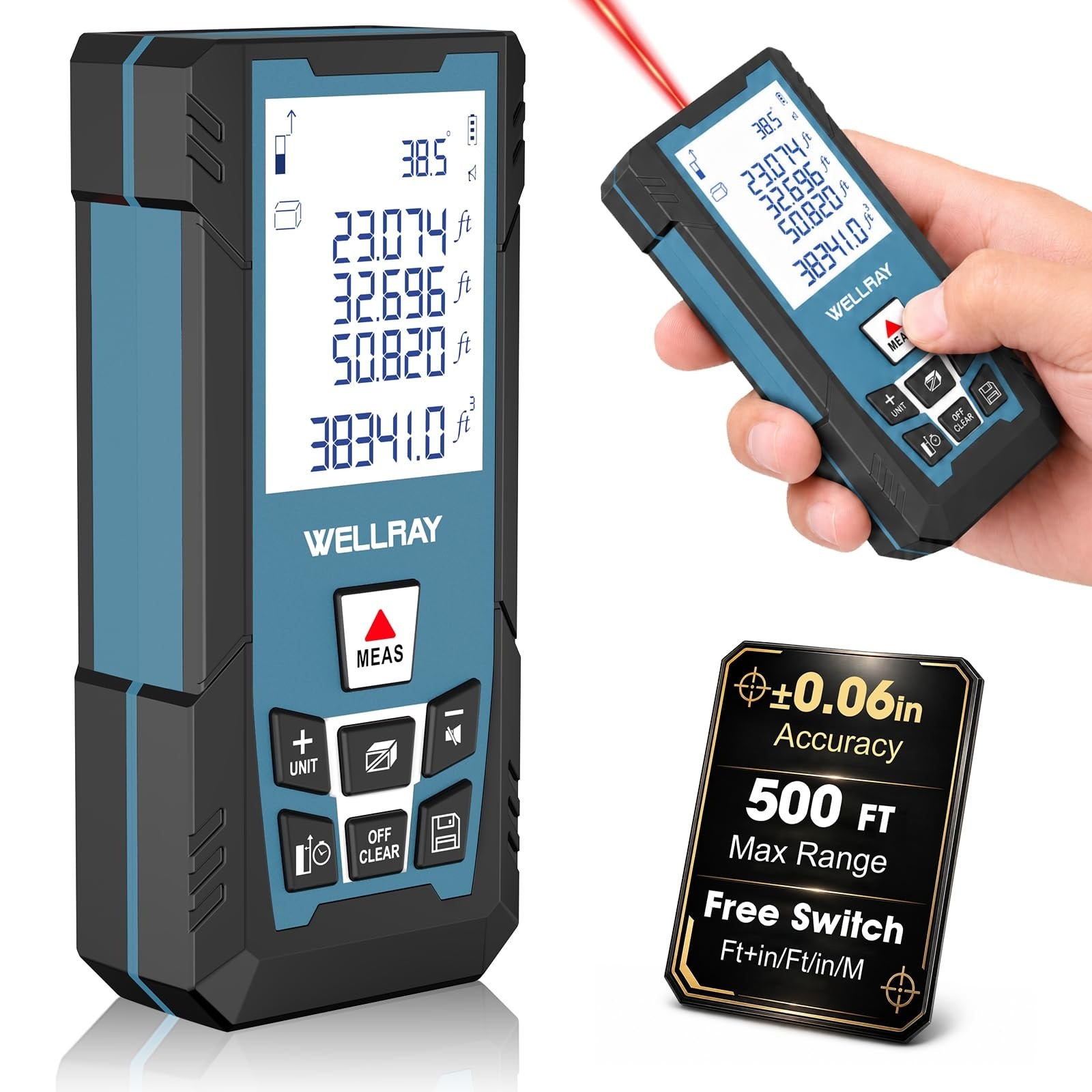 Aoibox  500 Foot Laser Measuring Tool with Angle Finder Electronic Level and Backlit Display