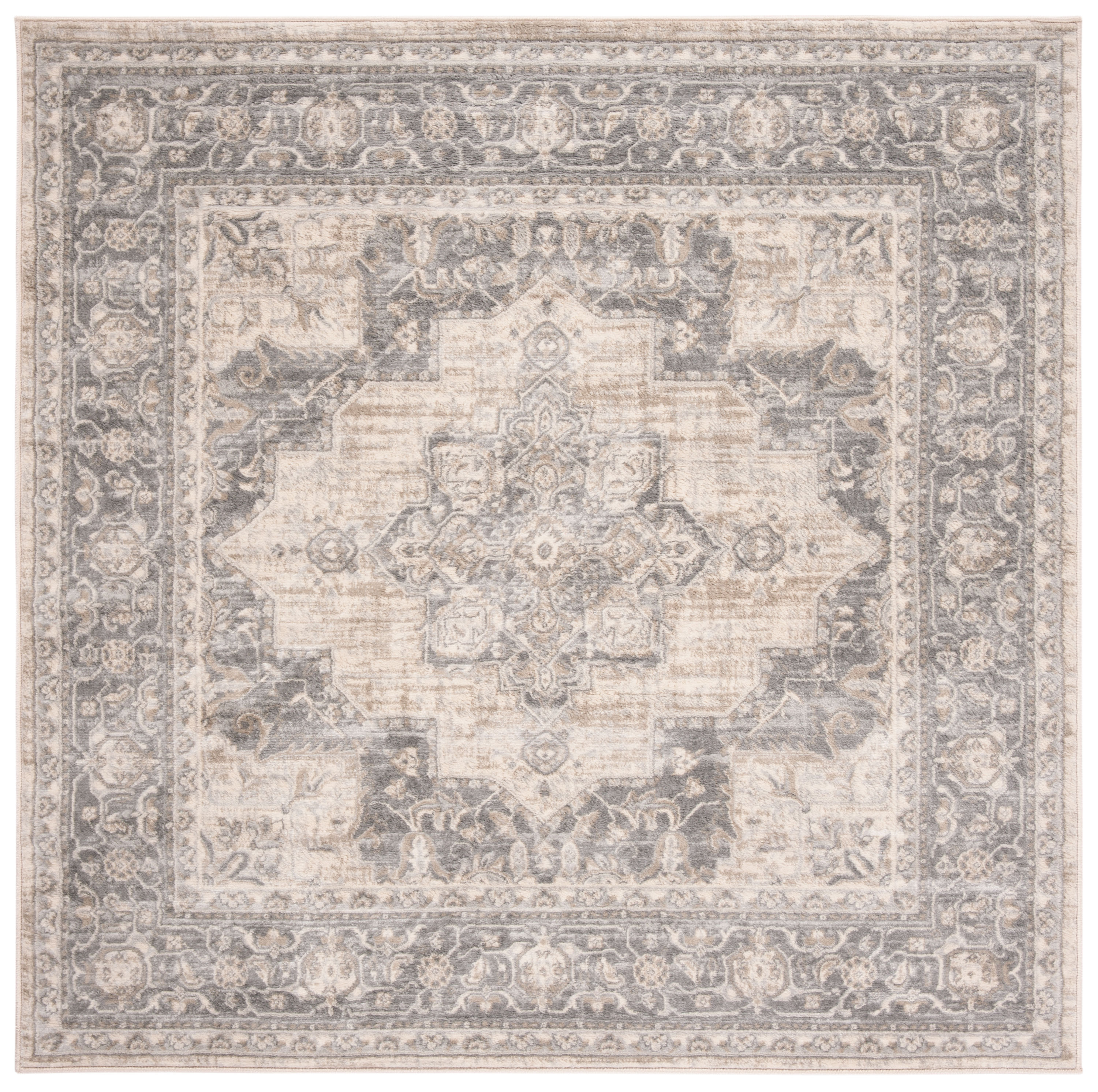 Brentwood 8' Square Cream and Gray Synthetic Area Rug