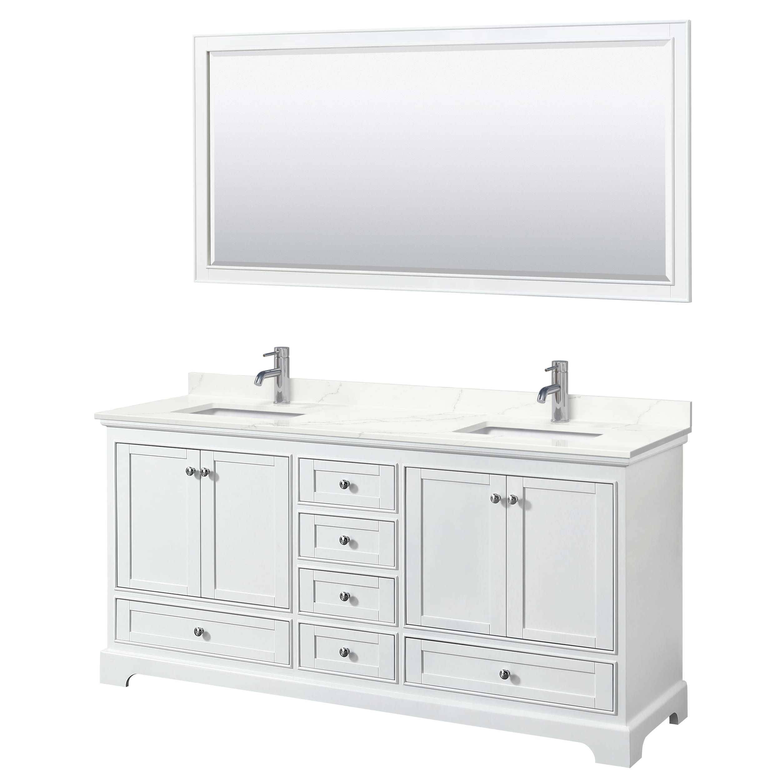 Wyndham Collection WCS202072DWHGTUNSM70 Deborah 72-in White Undermount Double Sink Bathroom Vanity with Giotto Quartz Top (Mirror Included)