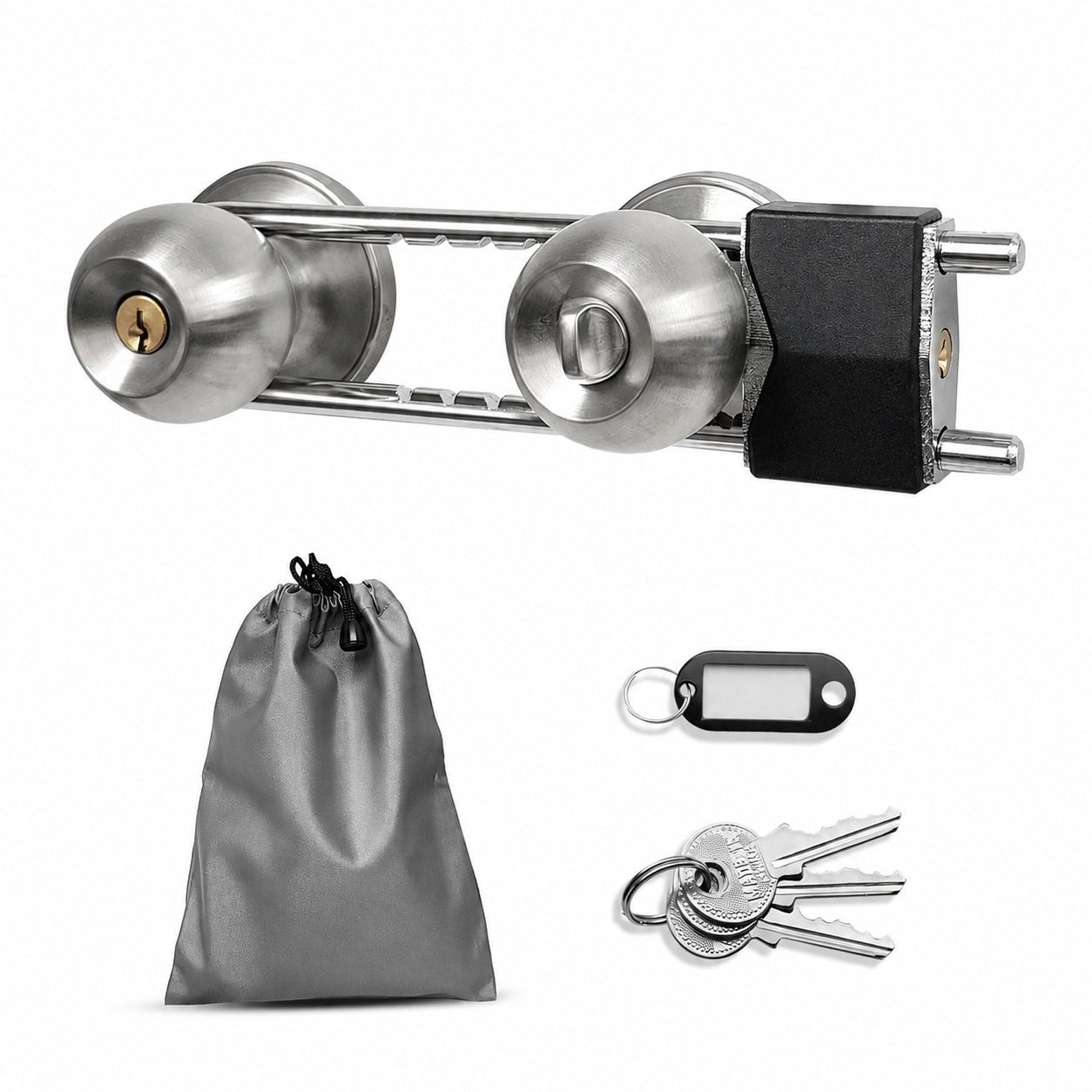 Ahfiwaso  French Door Lock All Metal Security Barricade Adjustable U Shaped Bar for Double Door Handles Knobs Levers Prevent Kick Ins Includes