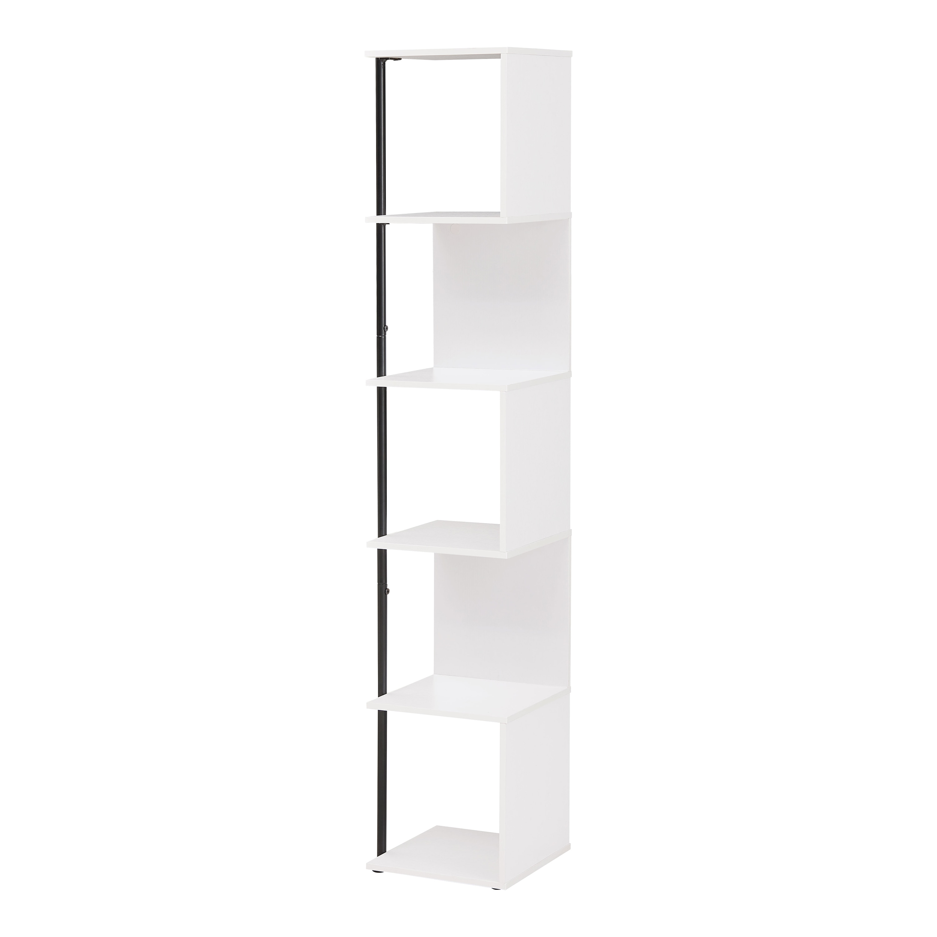 White Wood 5-Tier Corner Bookcase with Metal Support