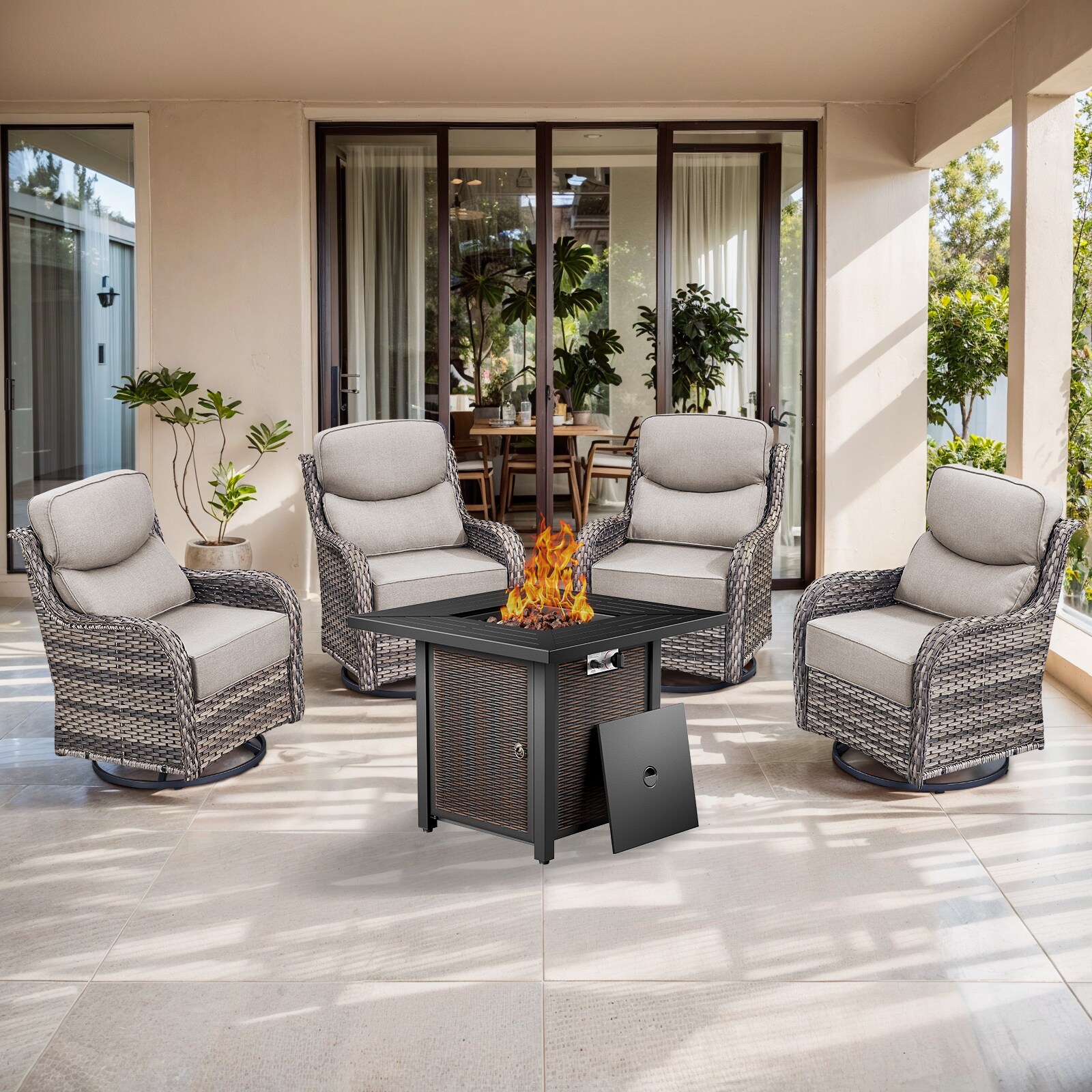 Outdoor Conversation Set 5 -Piece Wicker Patio Conversation Set with Beige Cushions